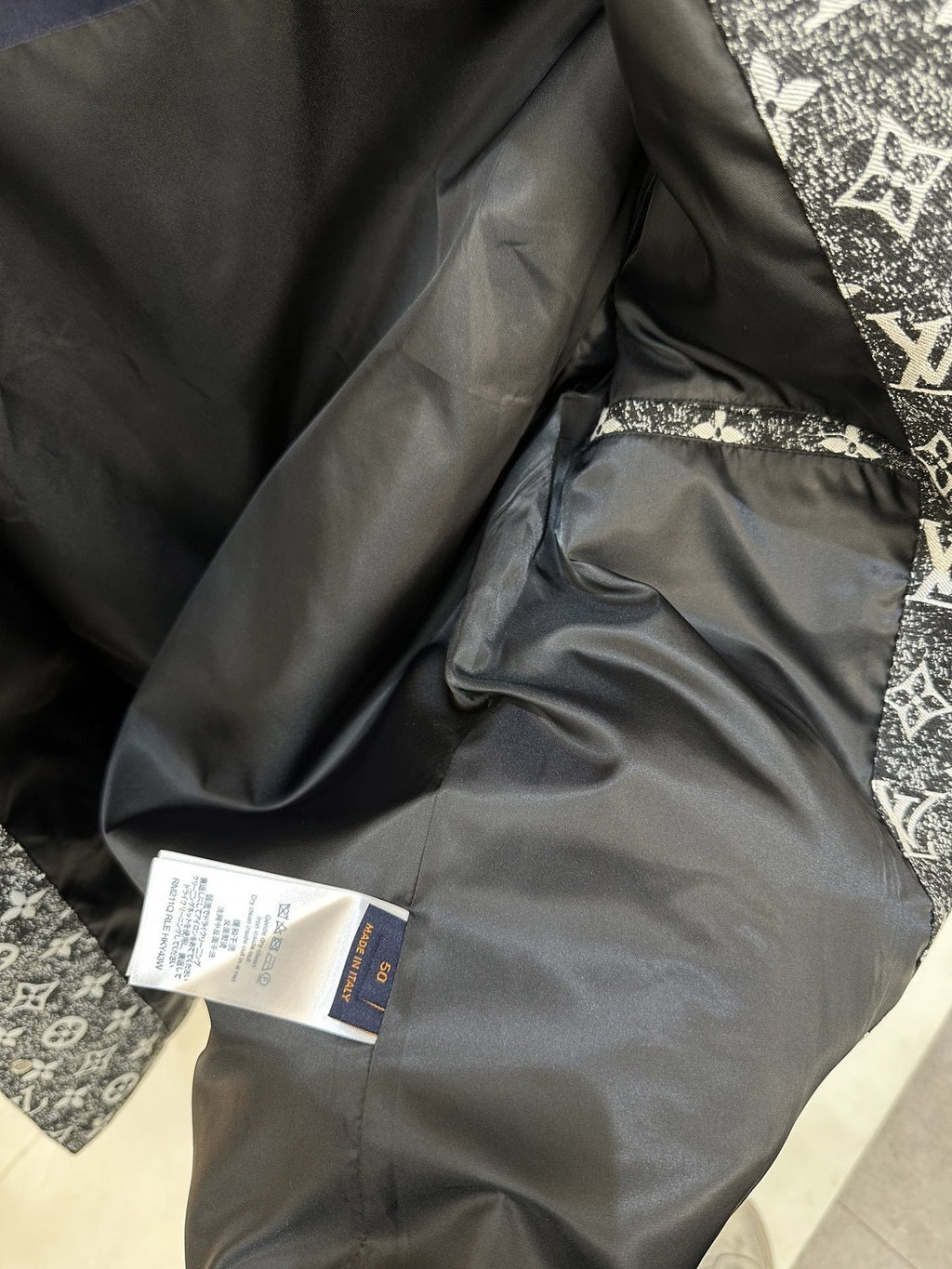 LV All-Over Monogram Button-Front Jacket — hang_tag