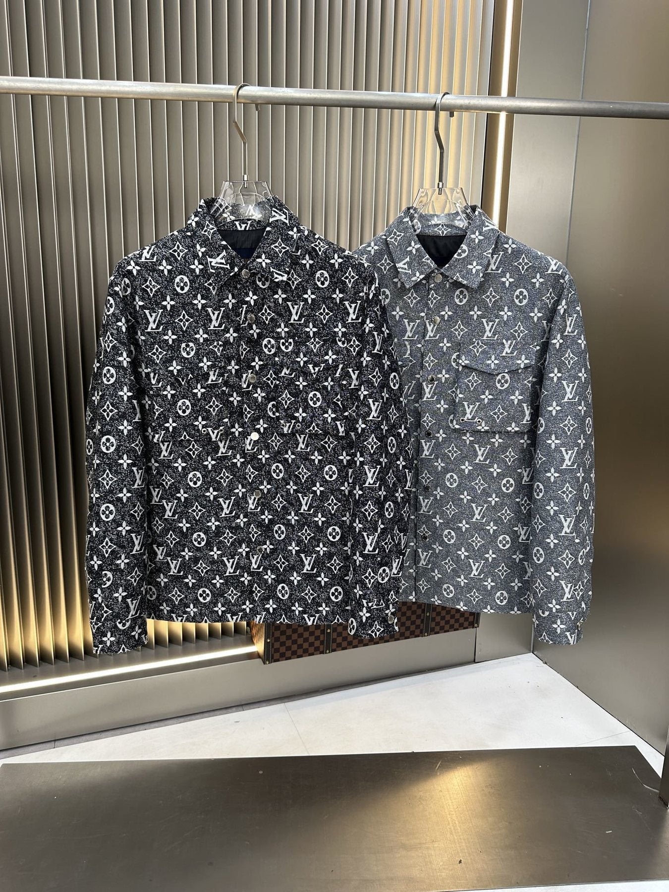 LV All-Over Monogram Button-Front Jacket — comparison
