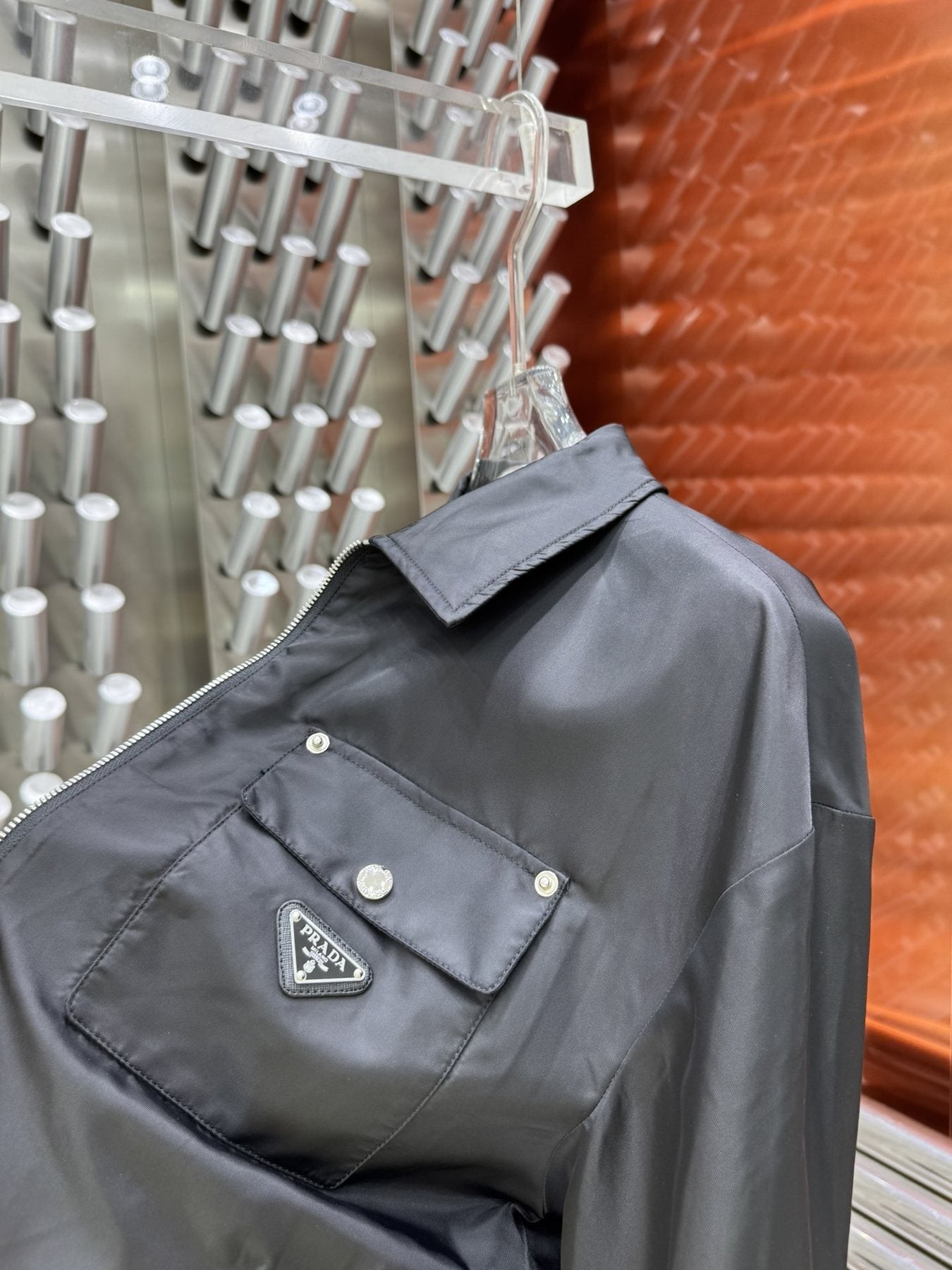 Prada Collared Zip-Front Jacket — detail