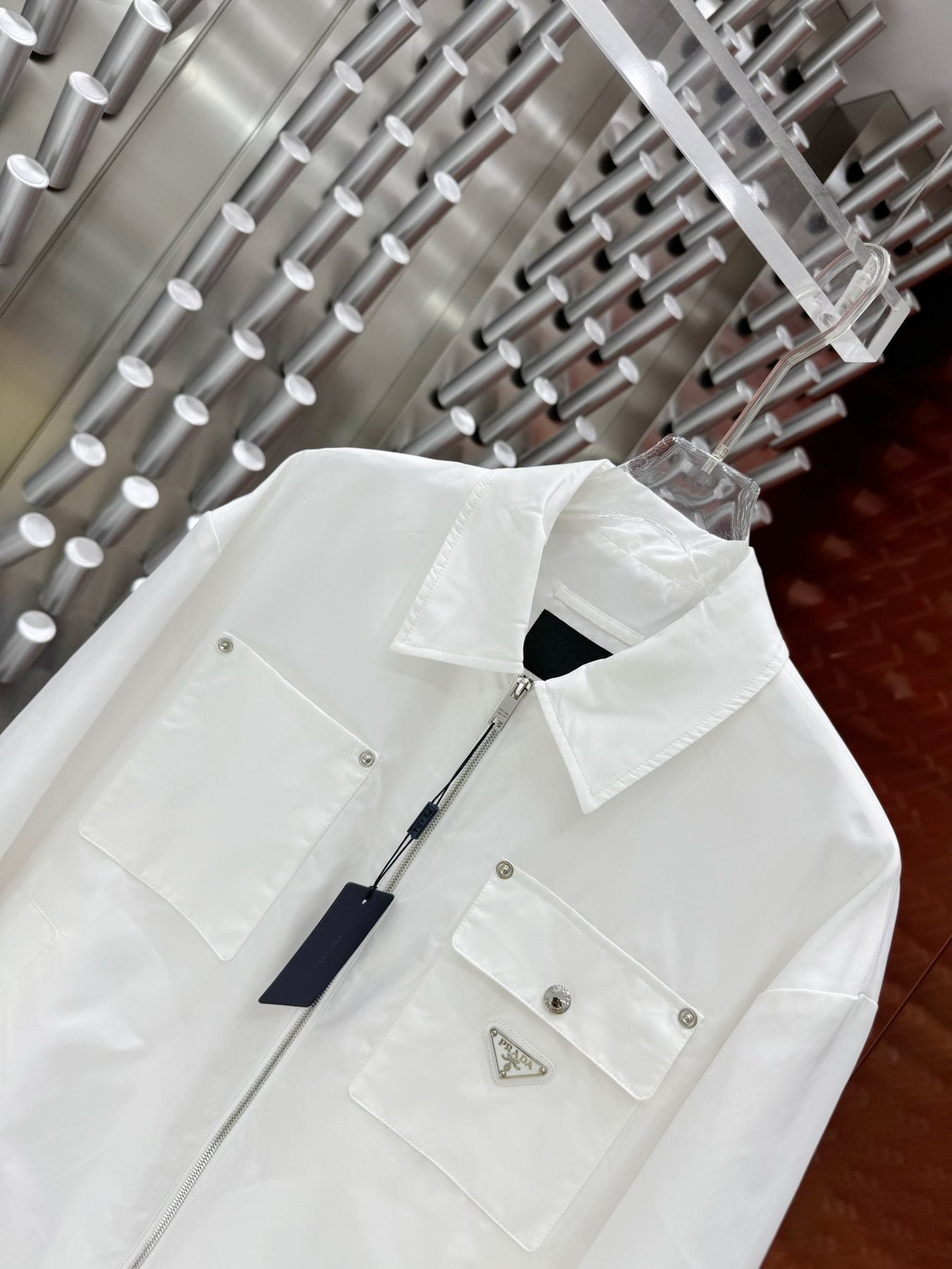 Prada Collared Zip-Front Jacket — detail