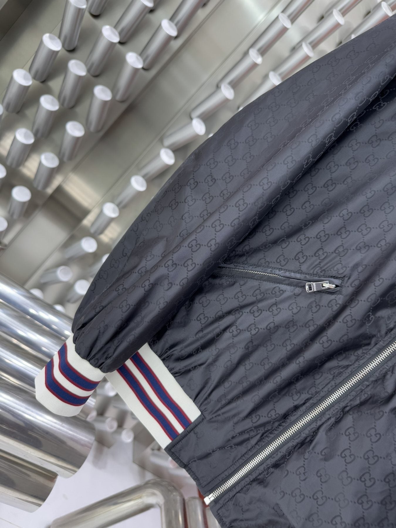 Gucci Allover Monogram Bomber Jacket — detail