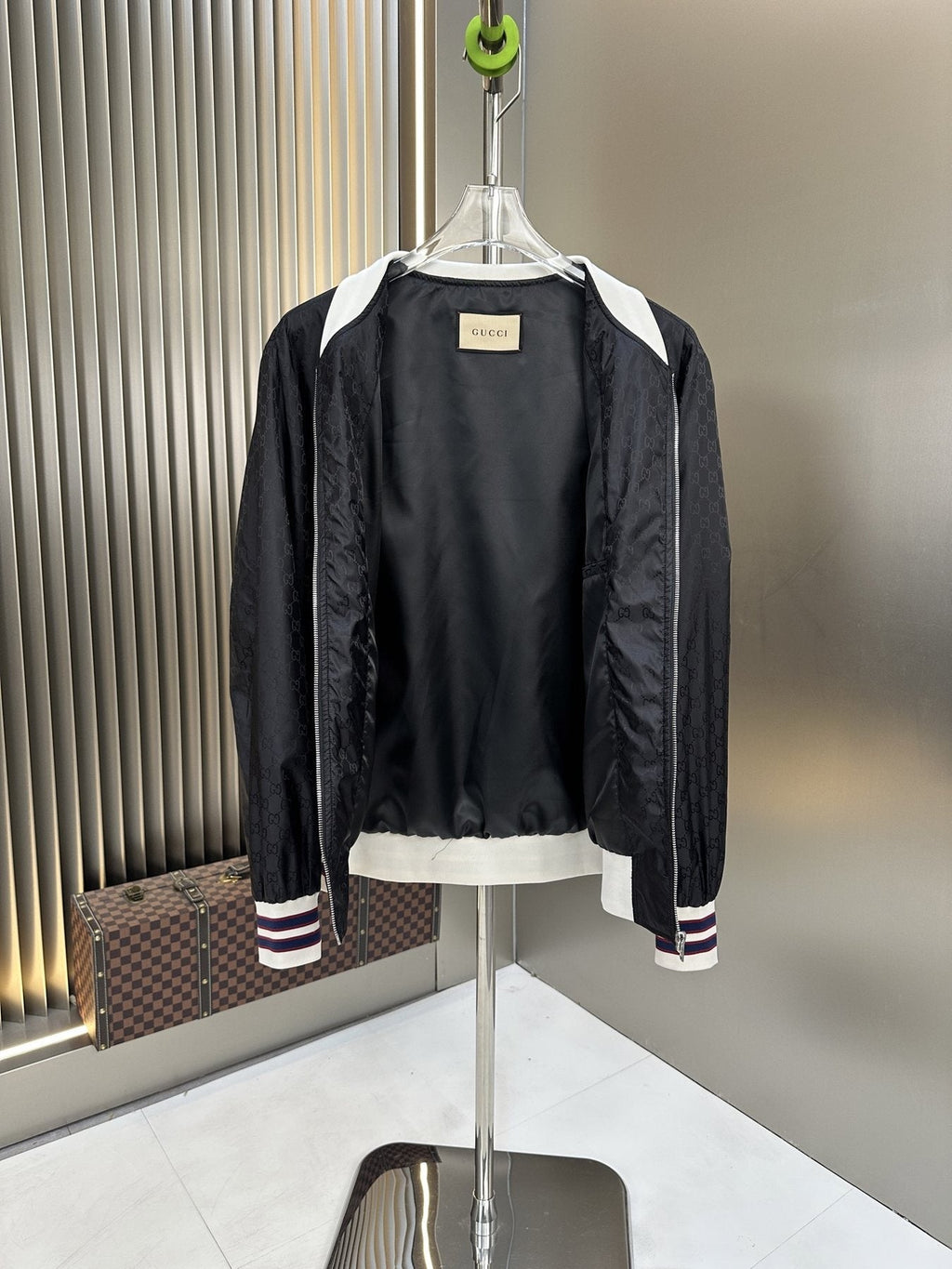 Gucci Allover Monogram Bomber Jacket — detail