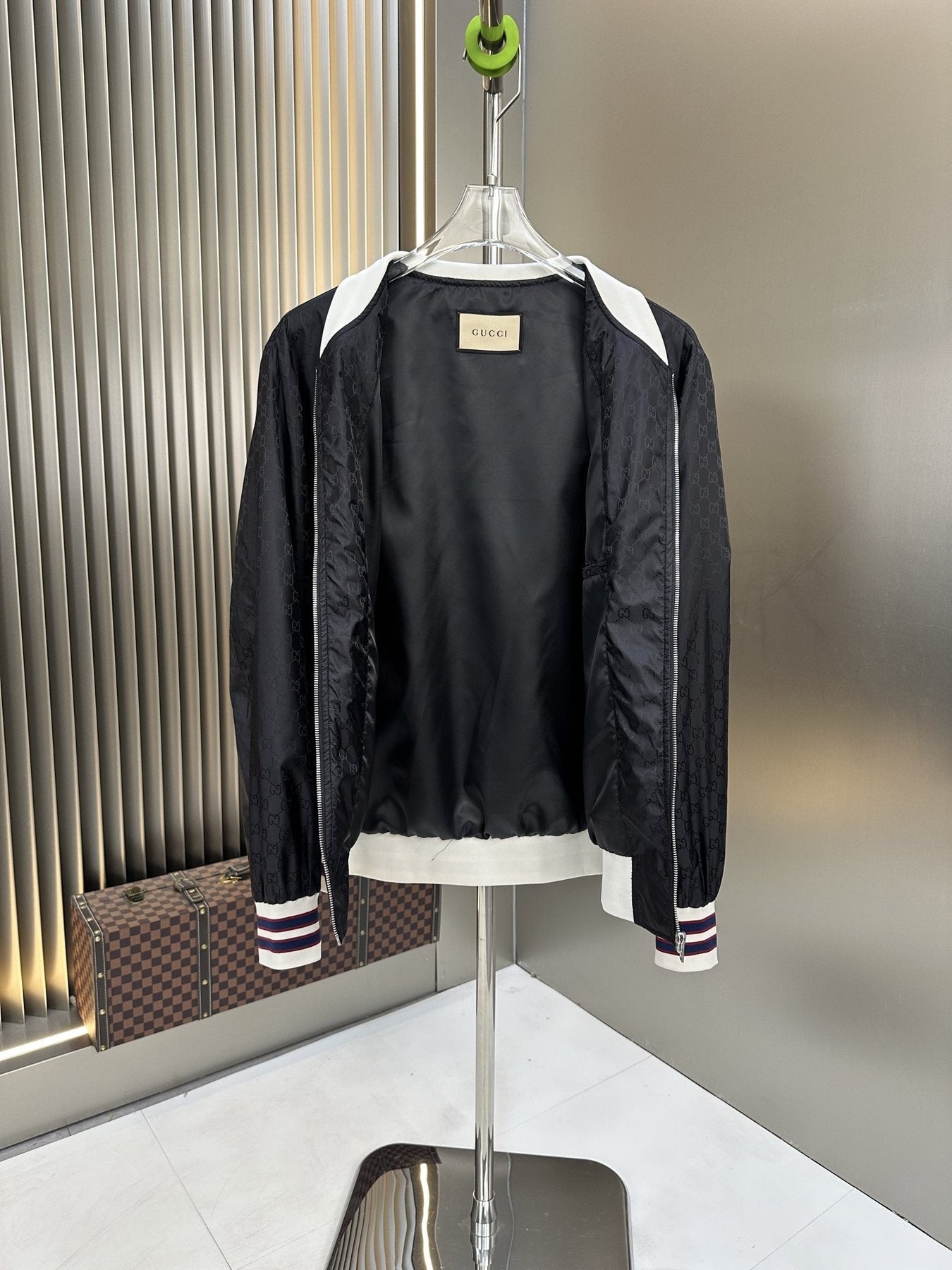 Gucci Allover Monogram Bomber Jacket — detail