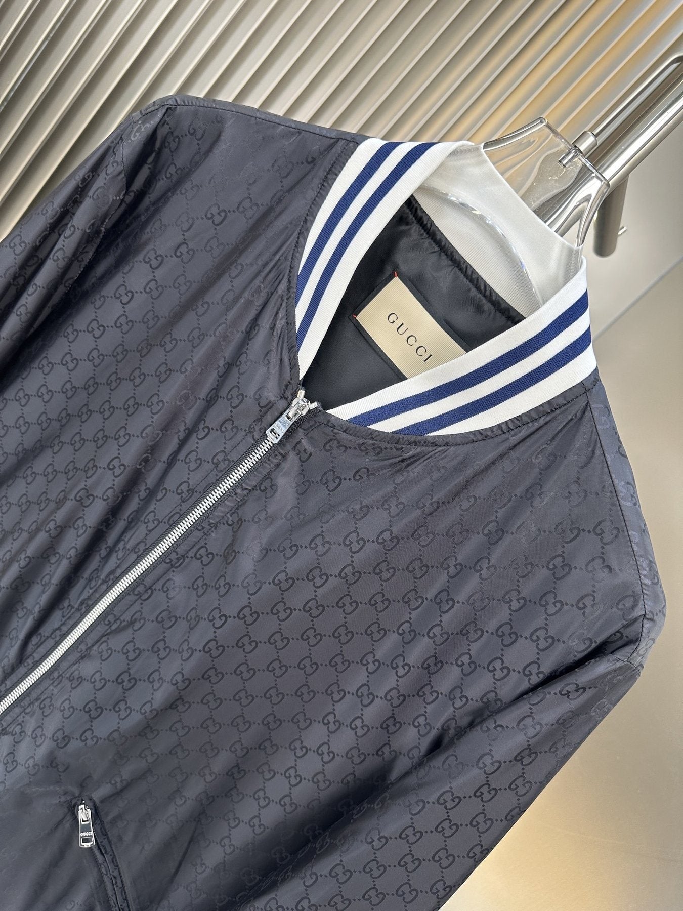 Gucci Allover Monogram Bomber Jacket — detail