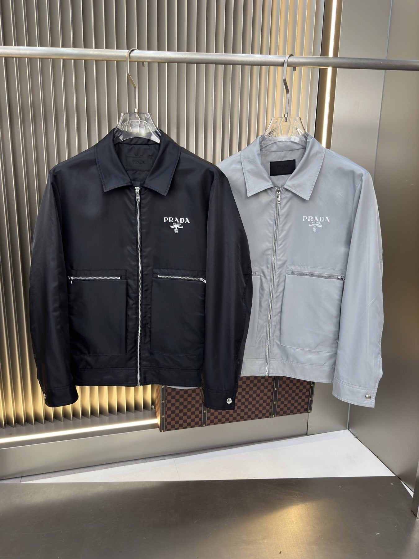Prada Zip-Front Collared Jacket — comparison