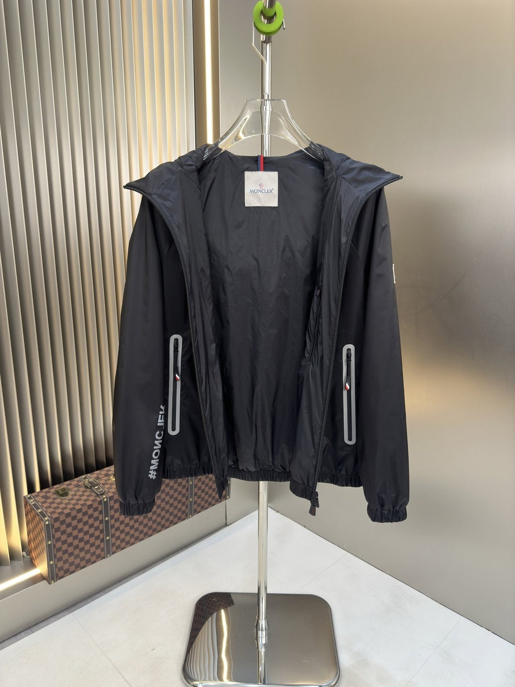 Moncler Hooded Zip-Front Jacket with Chest Emblem — front