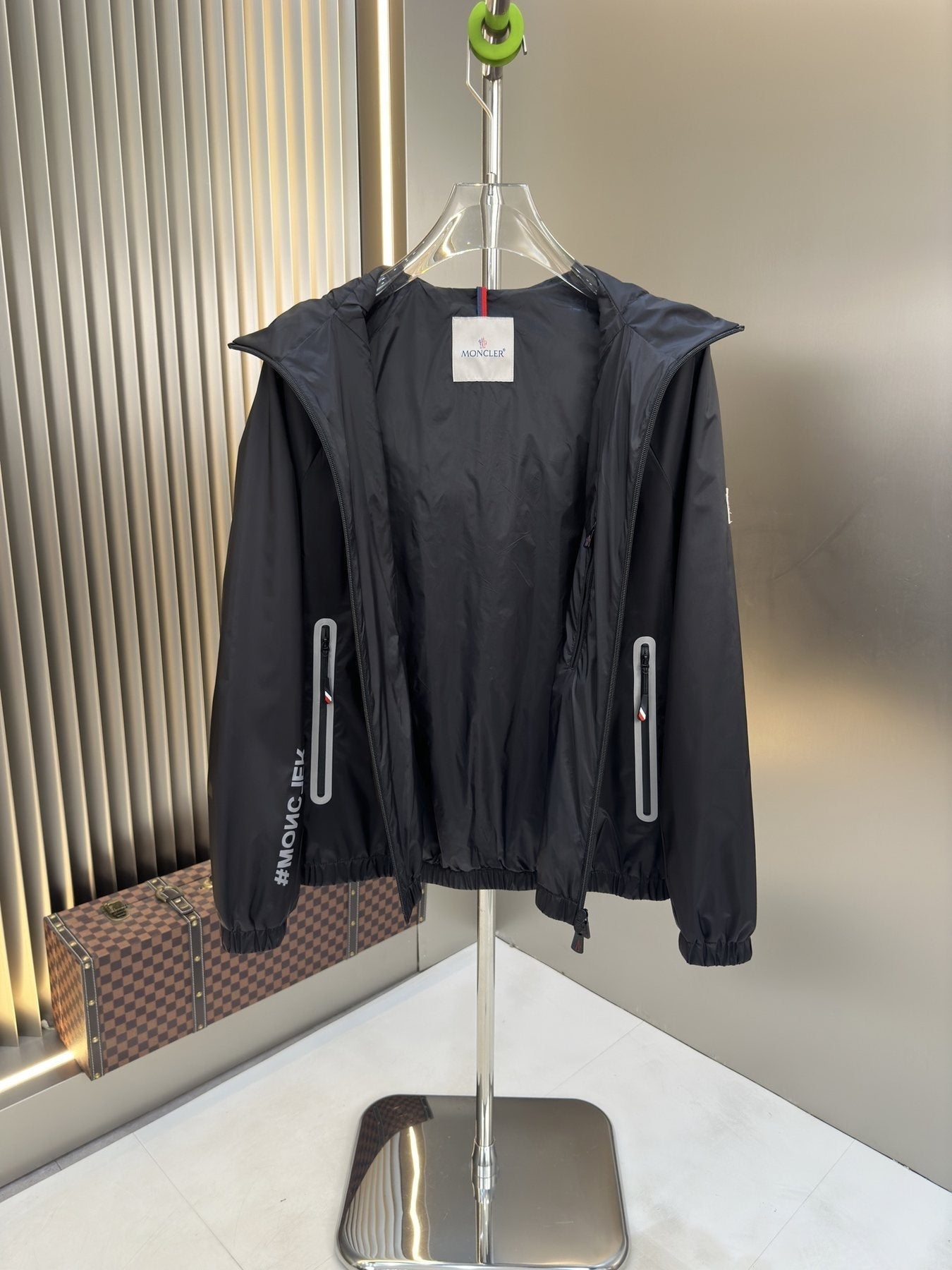 Moncler Hooded Zip-Front Jacket with Chest Emblem — front