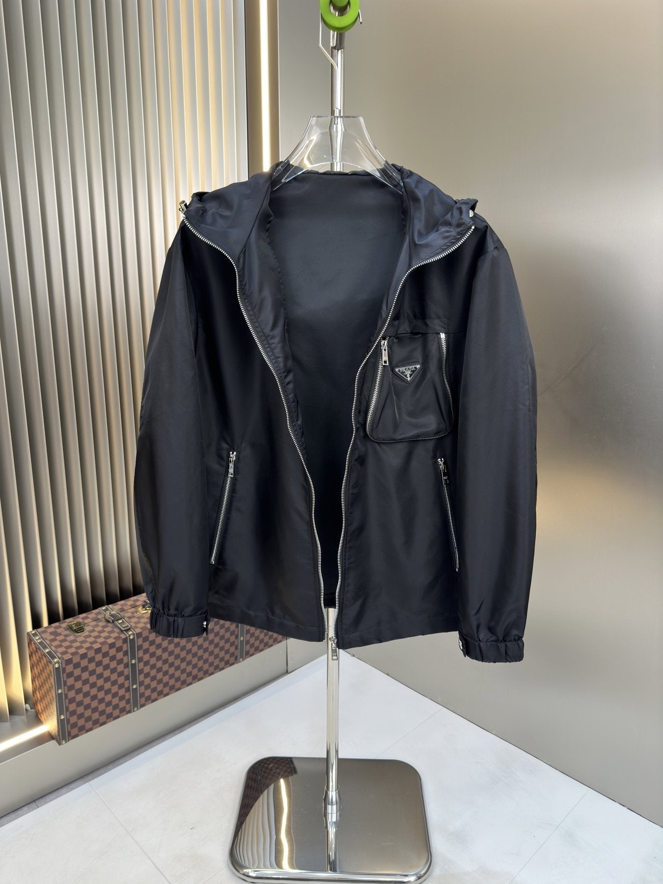 Prada Black Hooded Zip-Front Jacket — front