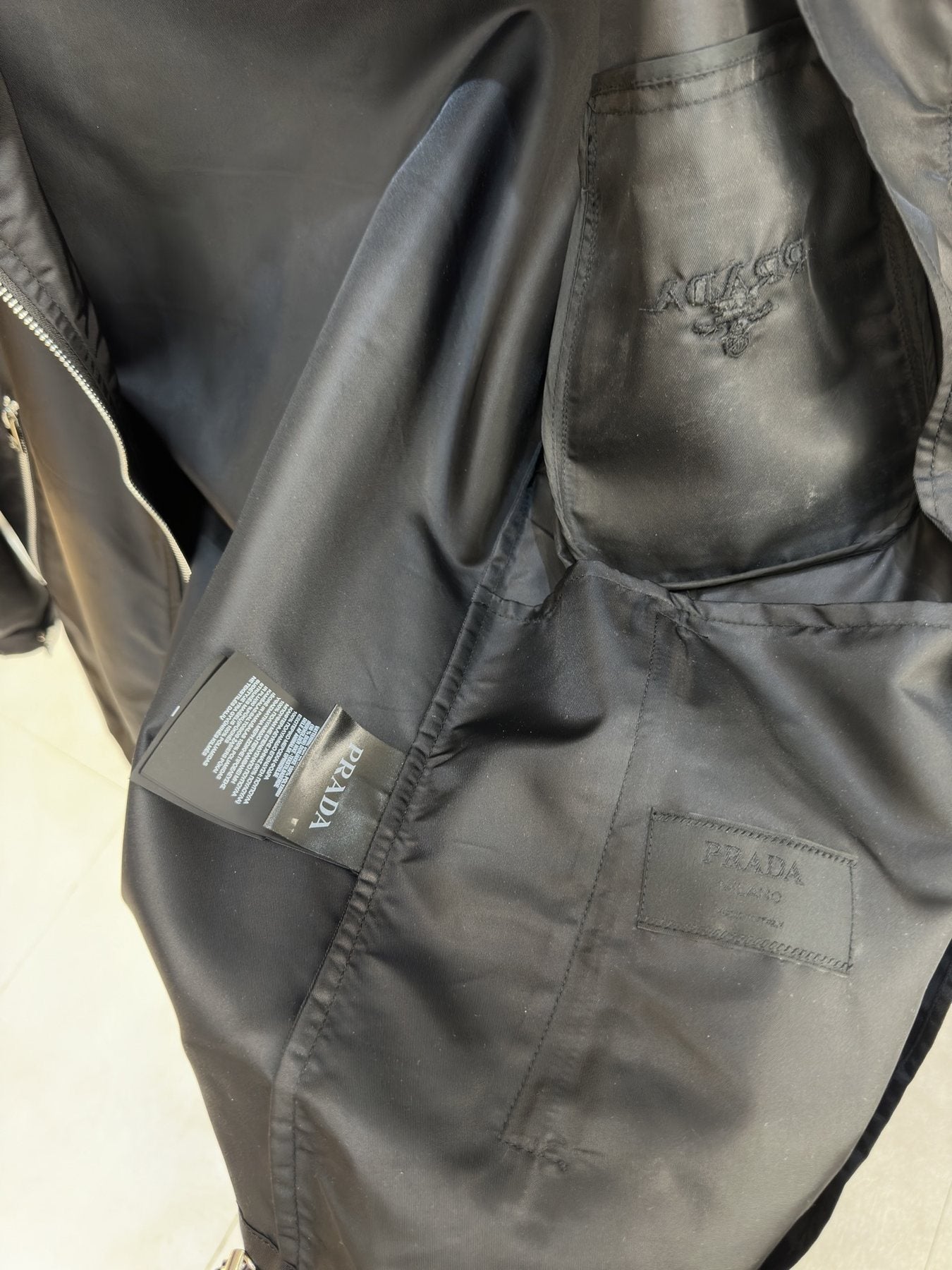 Prada Black Hooded Zip-Front Jacket — neck_label