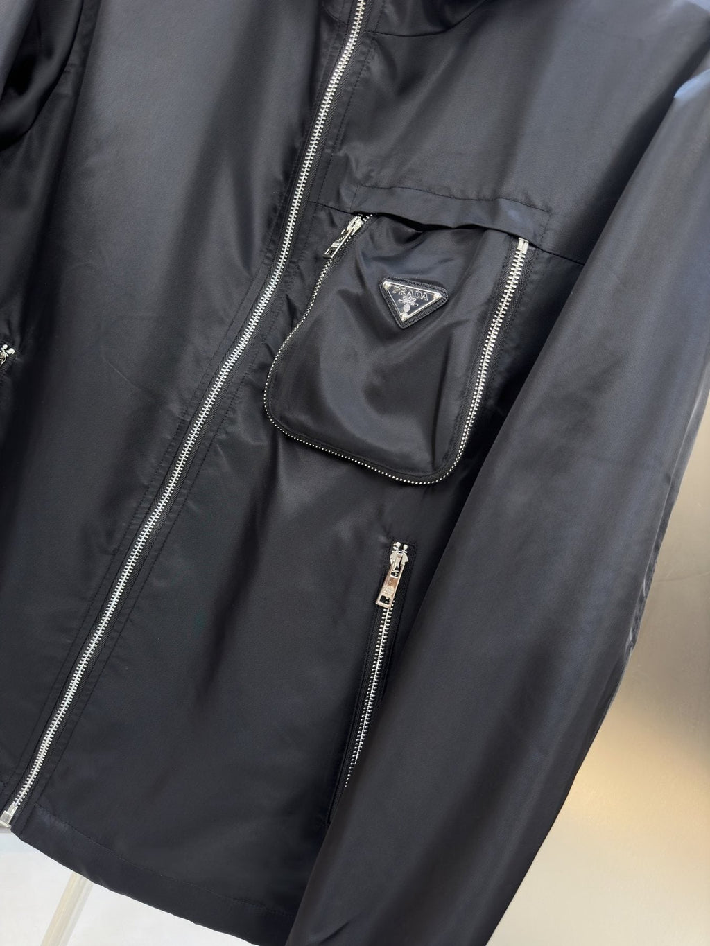 Prada Black Hooded Zip-Front Jacket — detail