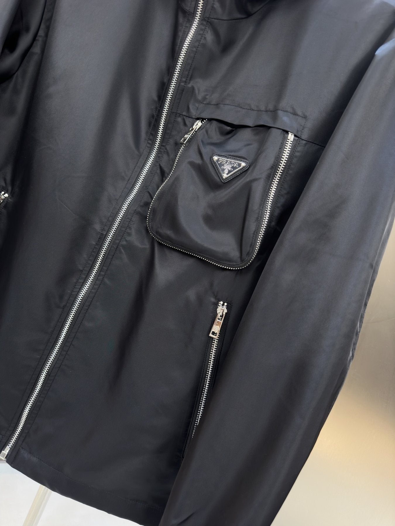 Prada Black Hooded Zip-Front Jacket — detail
