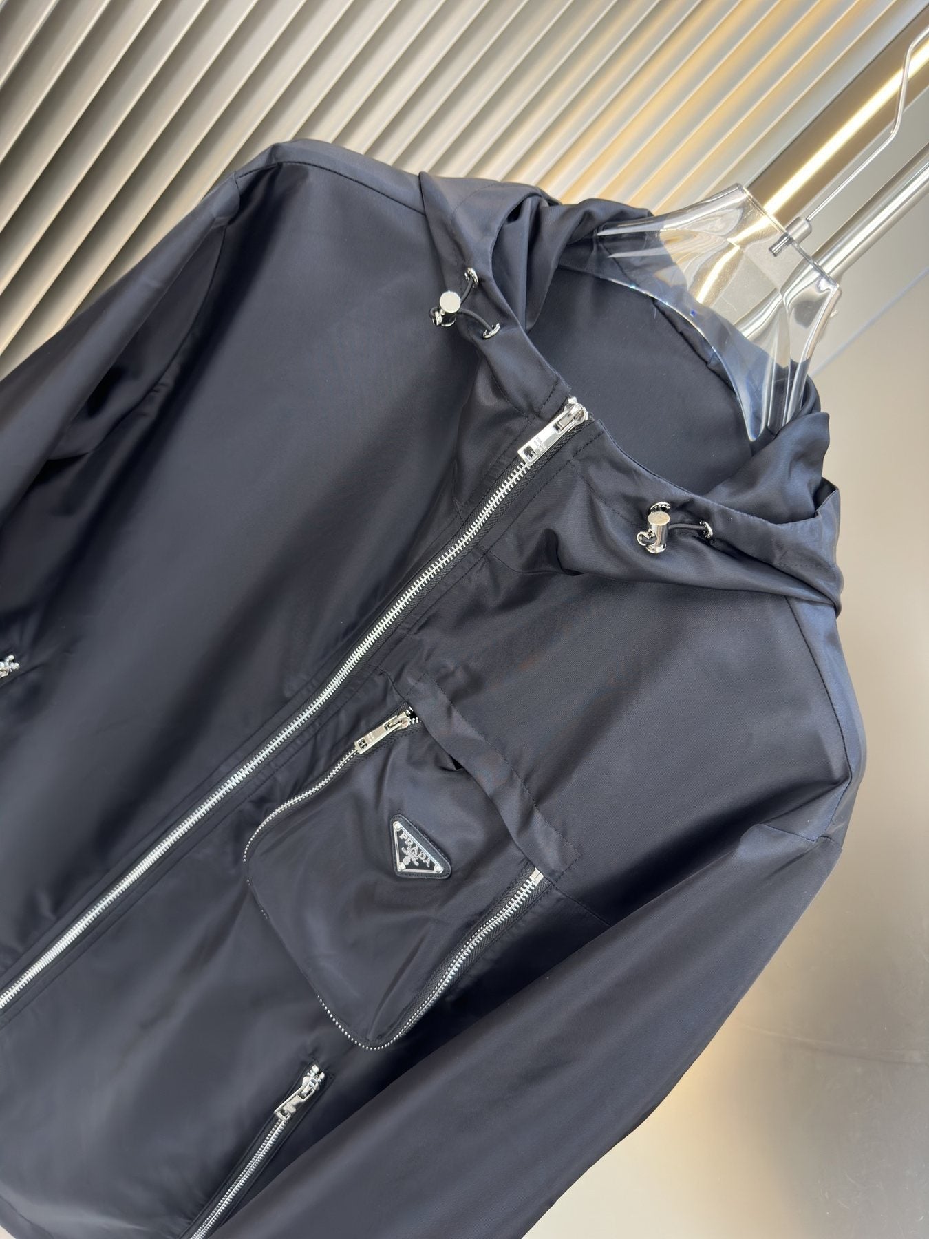 Prada Black Hooded Zip-Front Jacket — detail