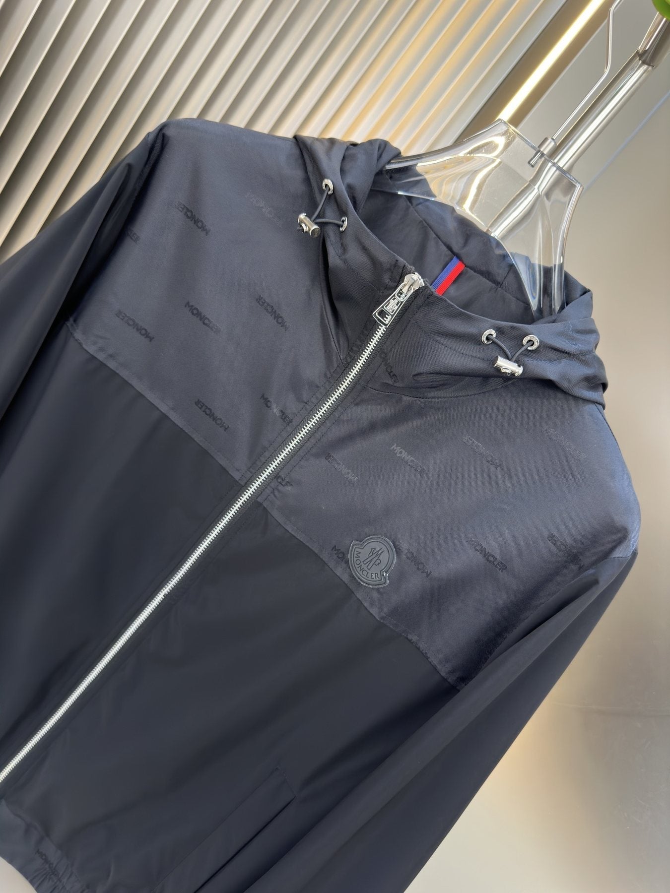 Moncler Hooded Contrast Panel Zip Jacket — detail