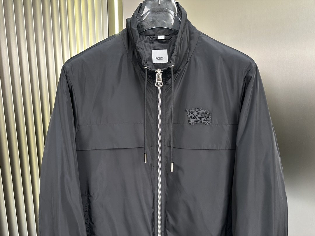 Burberry Stand Collar Zip-Front Jacket — detail