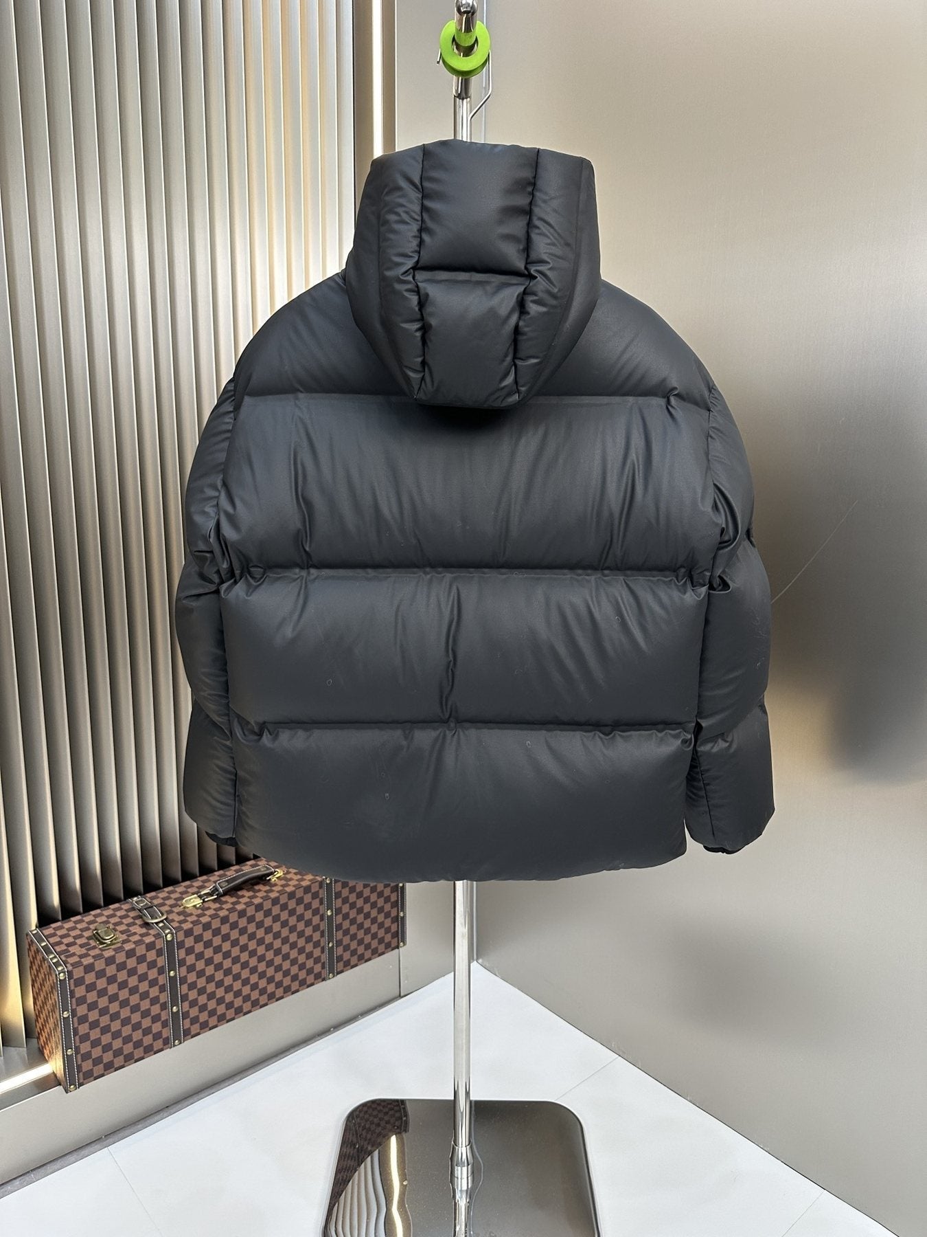 Prada Hooded Puffer Jacket with Red Chest Trim — back