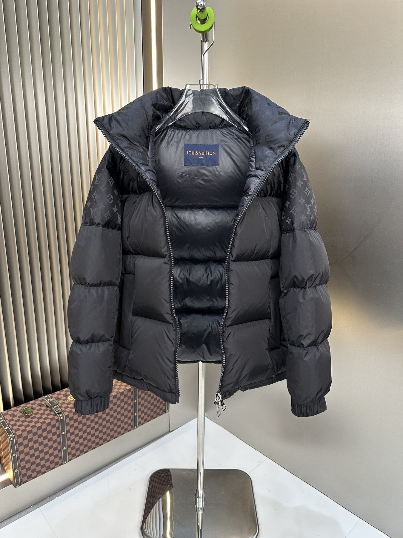 LV Tonal Monogram Hooded Puffer Coat — front