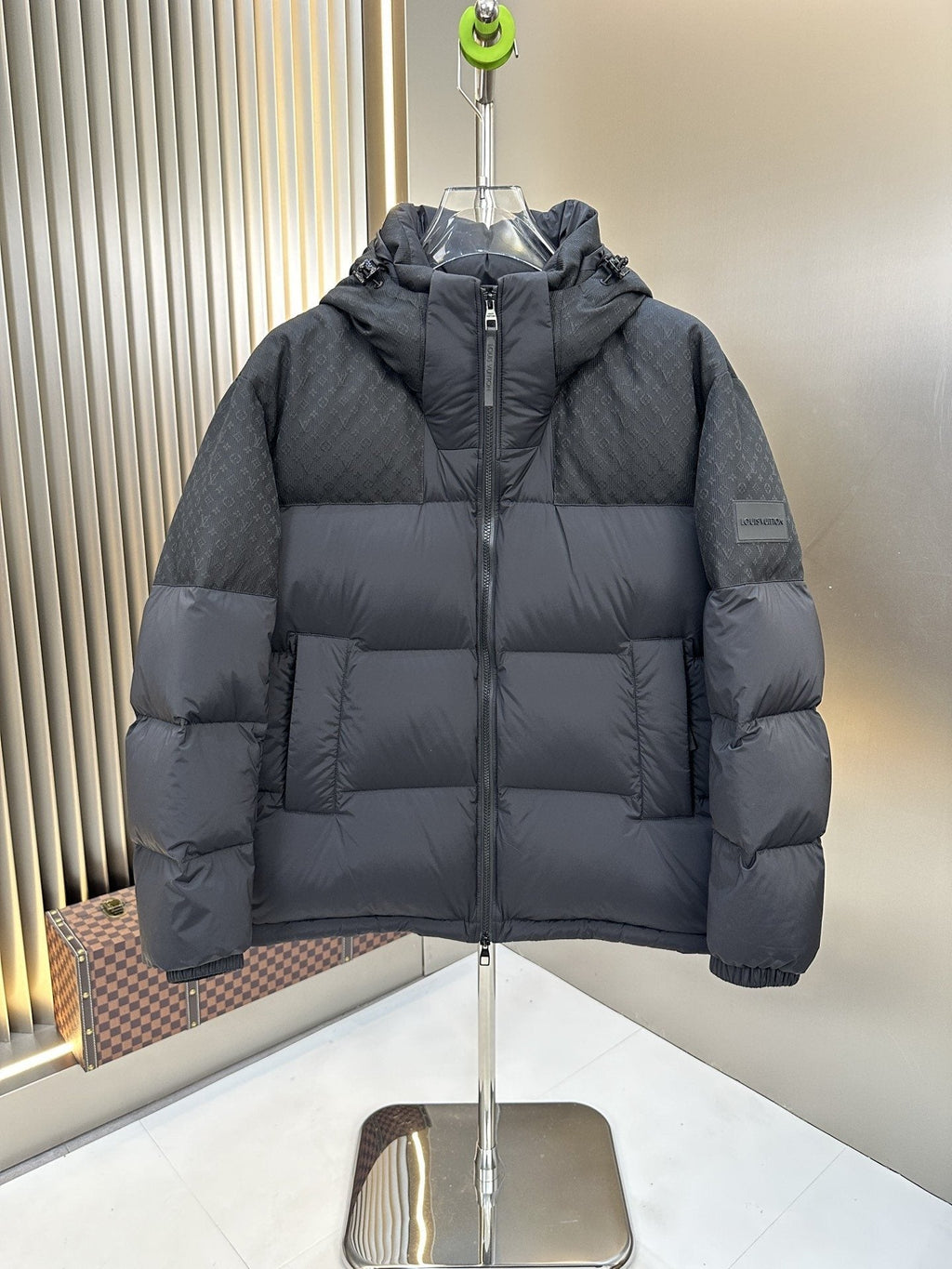 LV Dark Grey Hooded Quilted Puffer Coat — hero