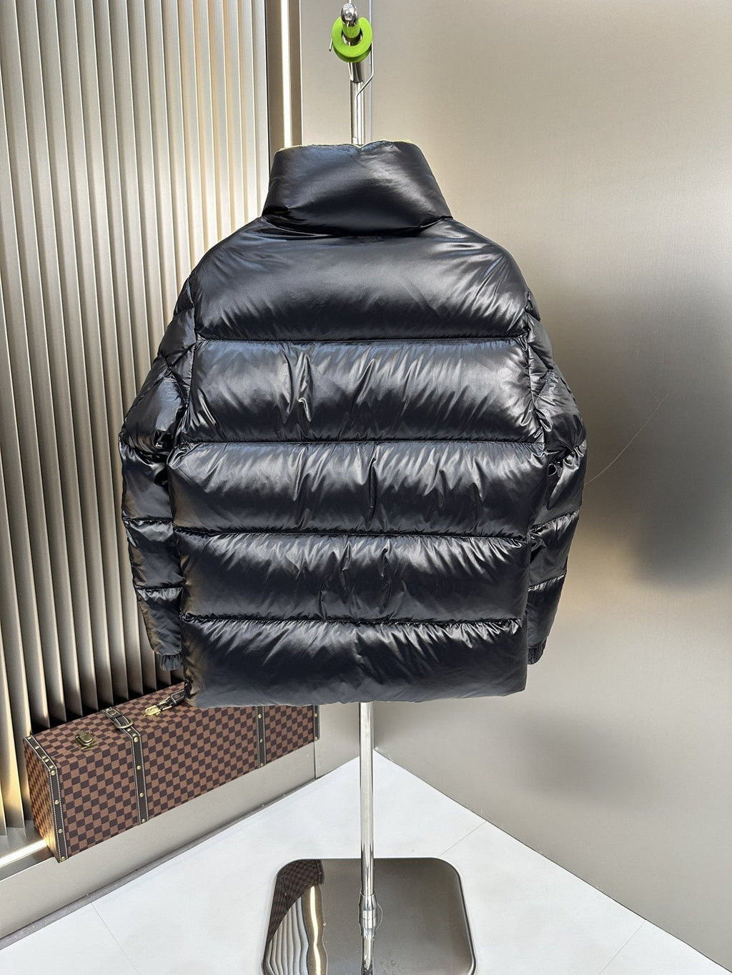 Moncler Black Glossy Quilted Puffer Coat — back