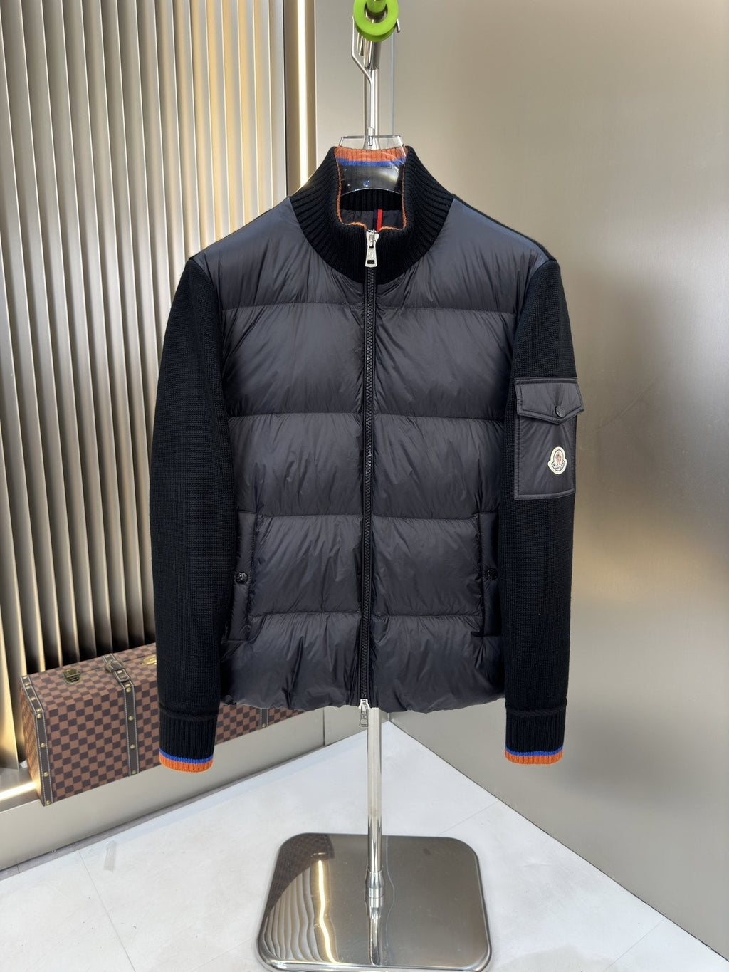 Moncler Quilted Knit-Sleeve Zip Jacket — hero