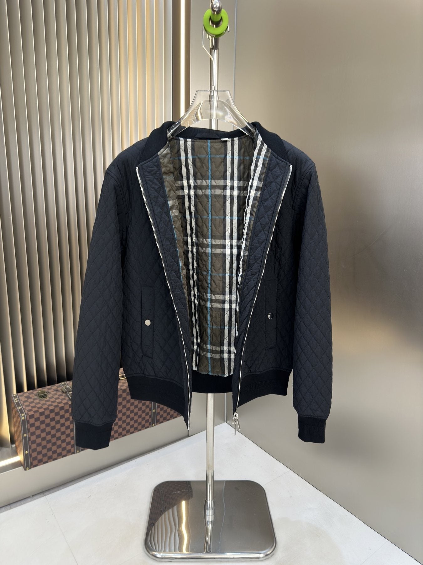 Burberry Navy Quilted Bomber Jacket — front