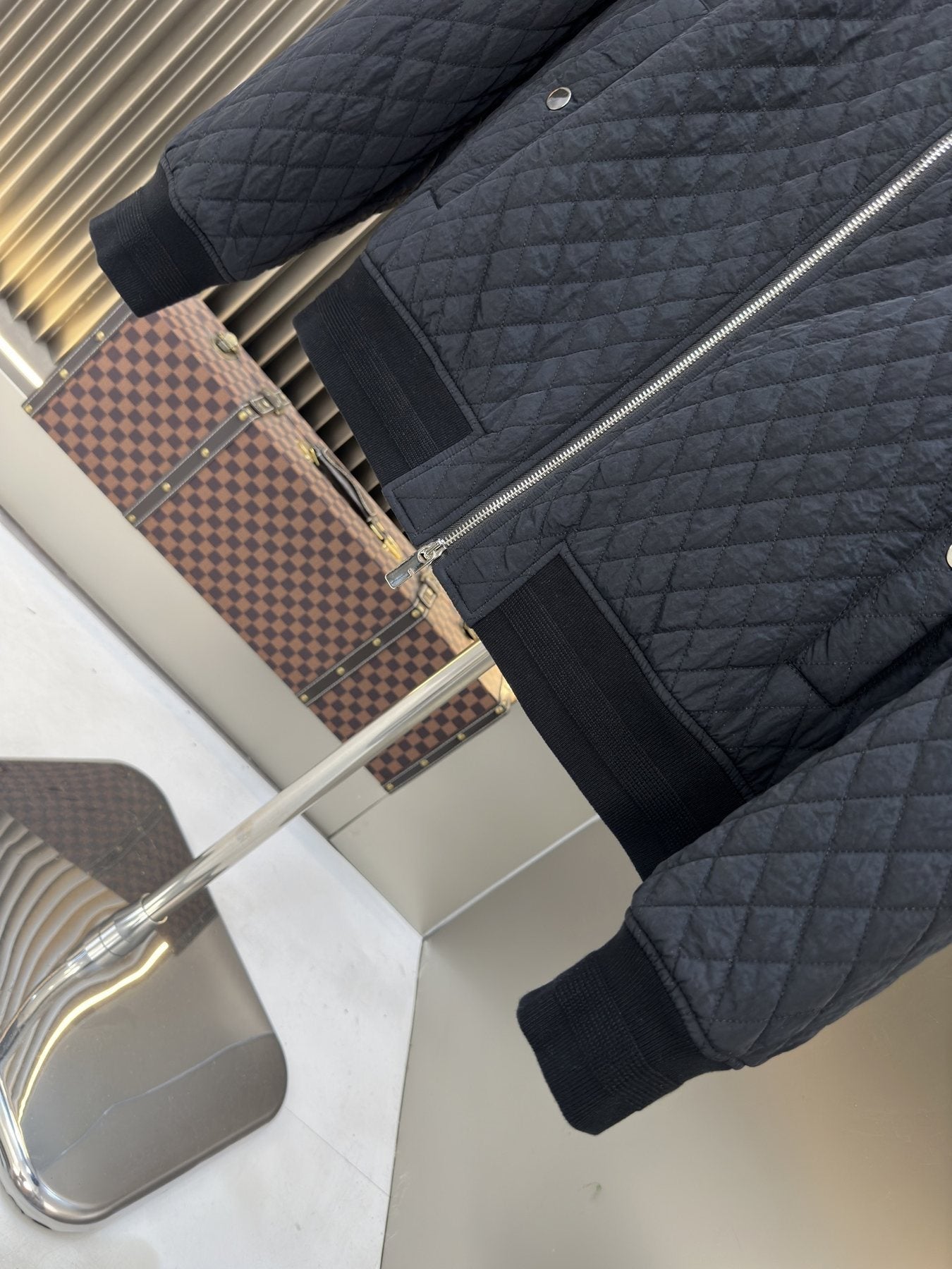 Burberry Navy Quilted Bomber Jacket — detail