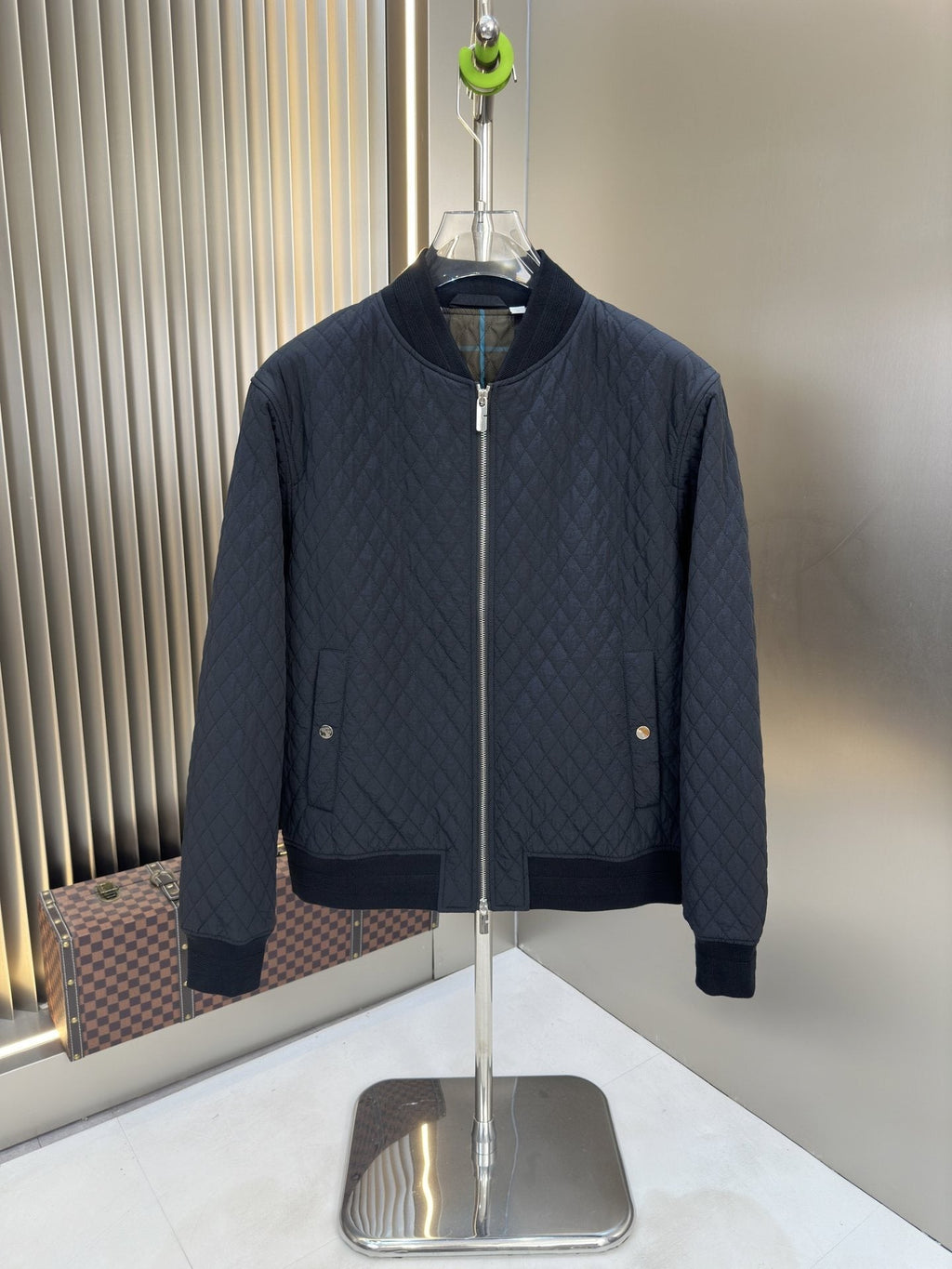 Burberry Navy Quilted Bomber Jacket — hero