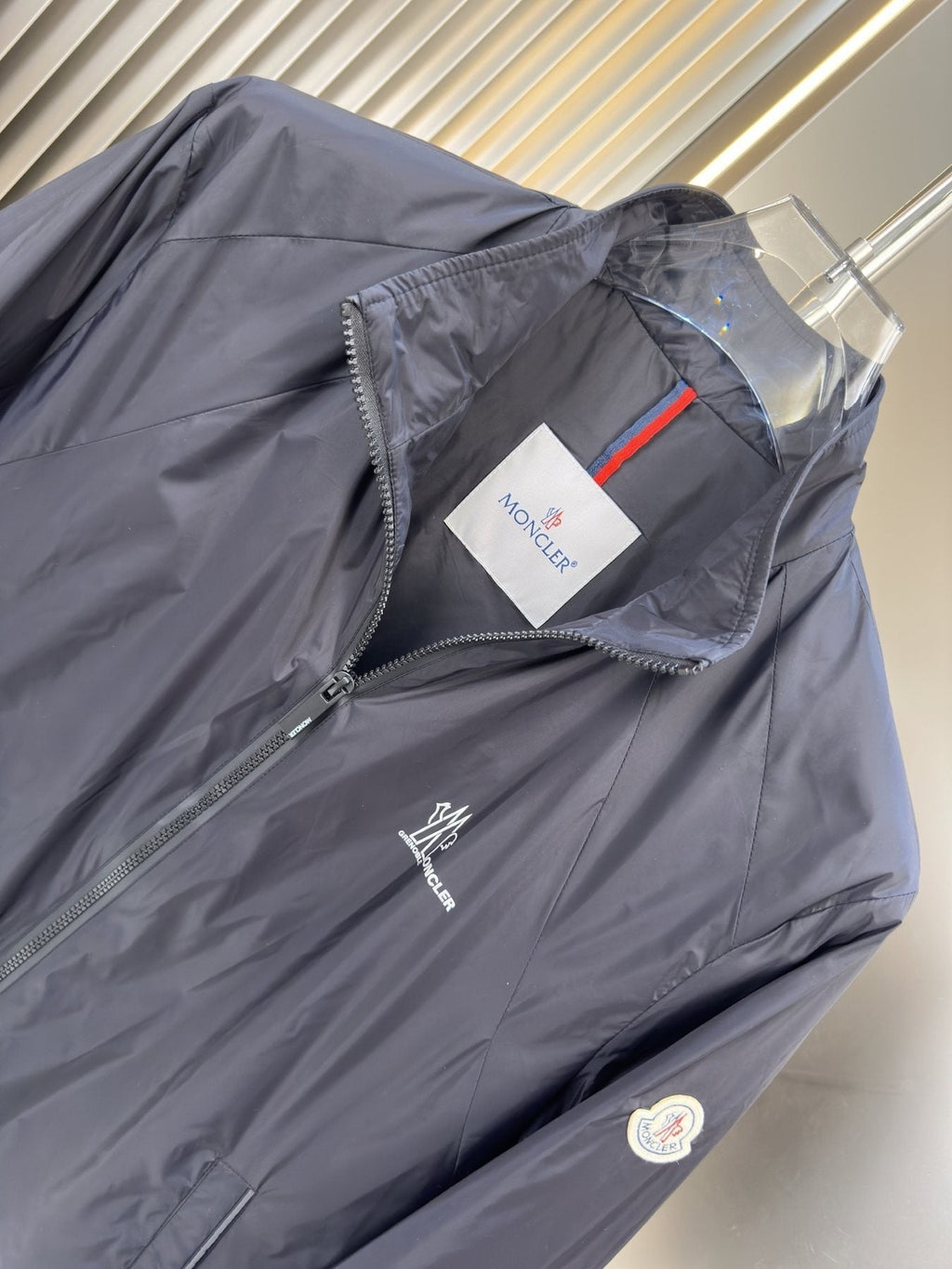 Moncler Lightweight Stand-Collar Zip Jacket — hang_tag