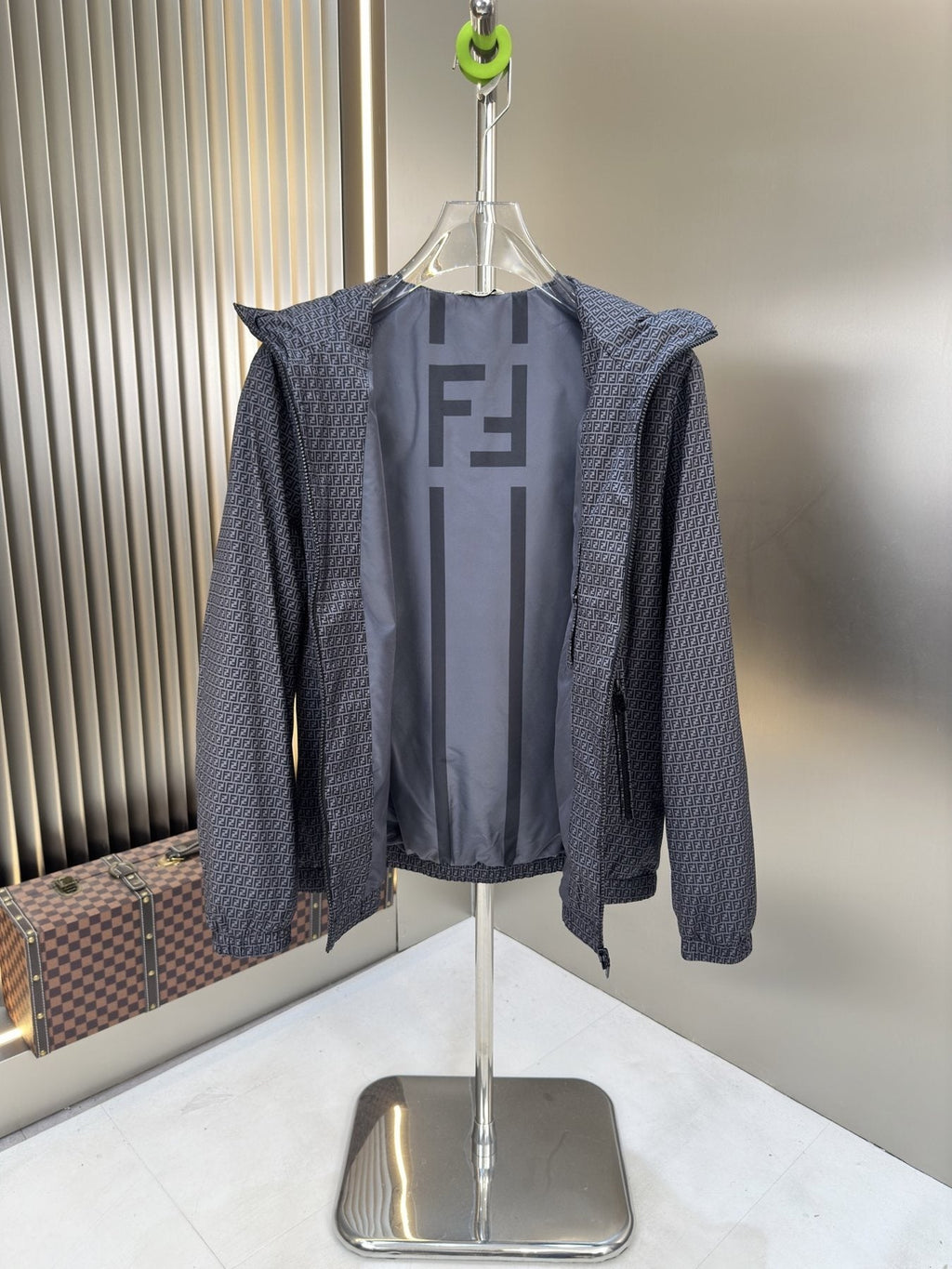 Fendi Micro-Pattern Hooded Zip Jacket — detail