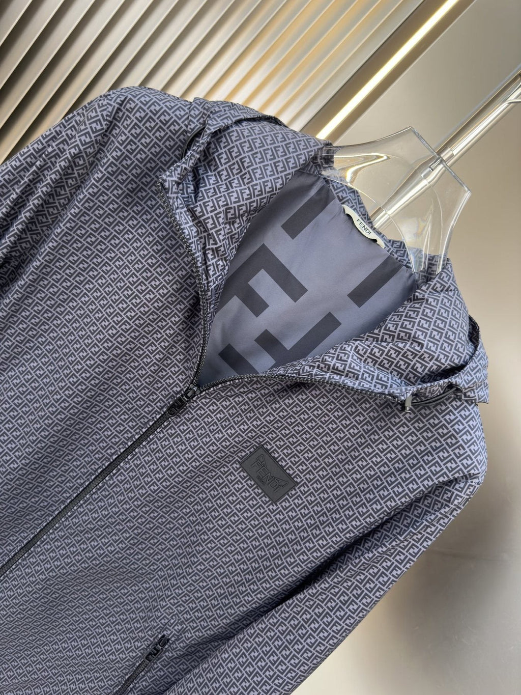 Fendi Micro-Pattern Hooded Zip Jacket — detail