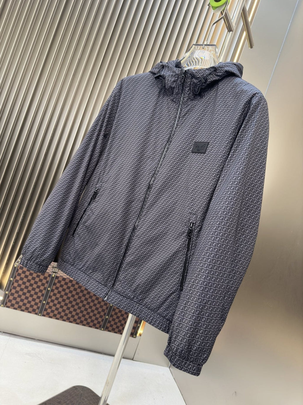 Fendi Micro-Pattern Hooded Zip Jacket — front