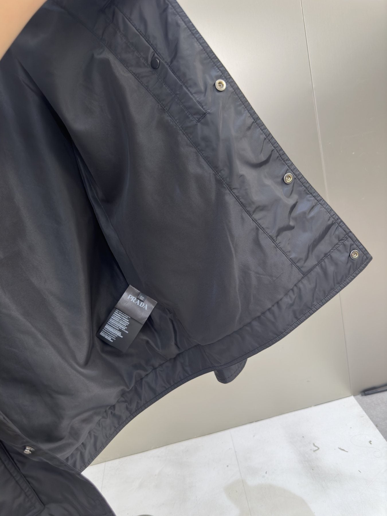 Prada Button-Front Flap-Pocket Jacket — fabric_closeup