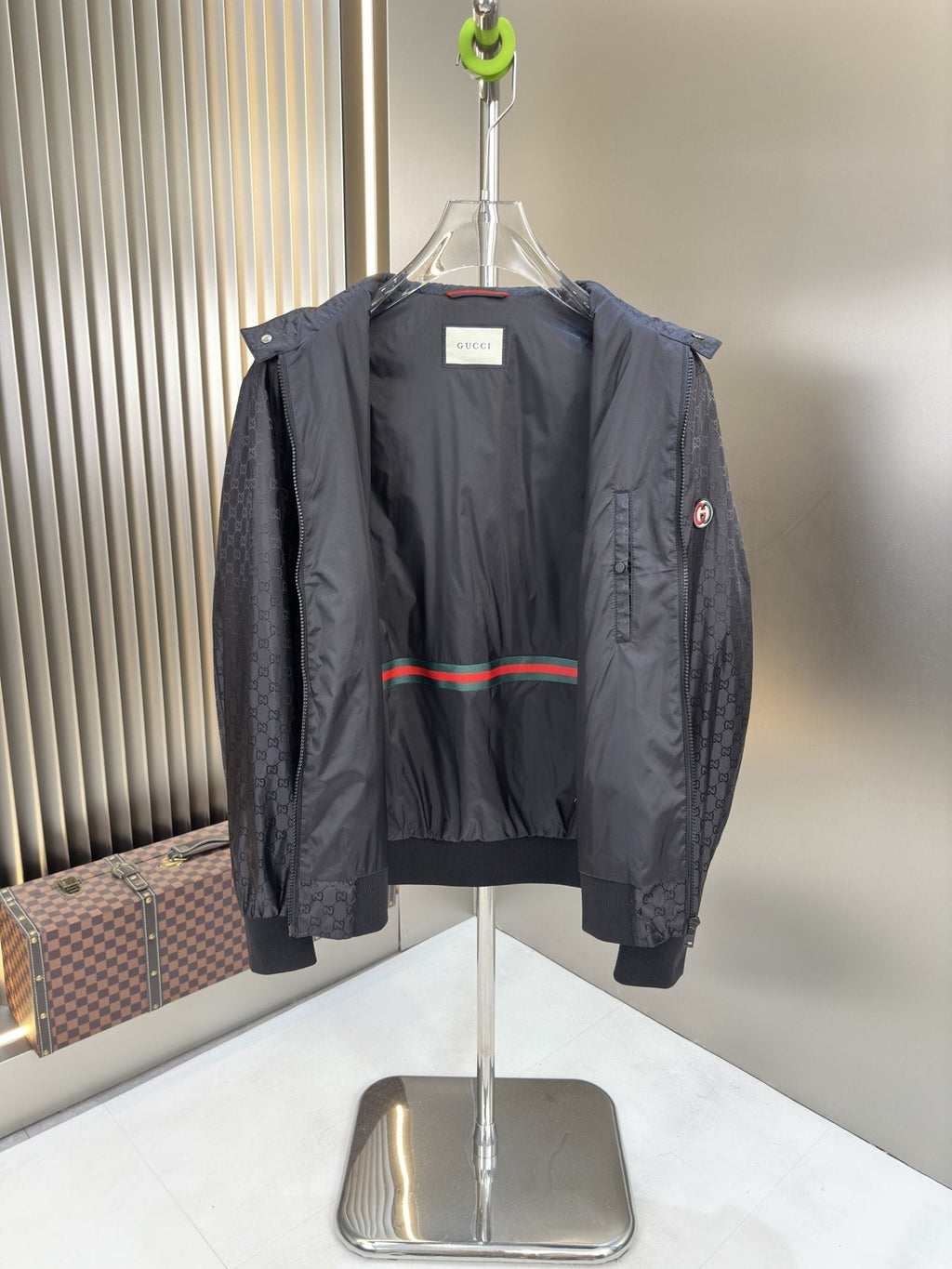Gucci Tonal Monogram Zip-Front Bomber Jacket — detail