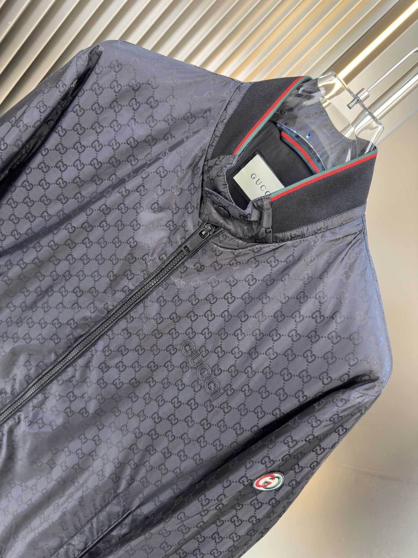 Gucci Tonal Monogram Zip-Front Bomber Jacket — detail