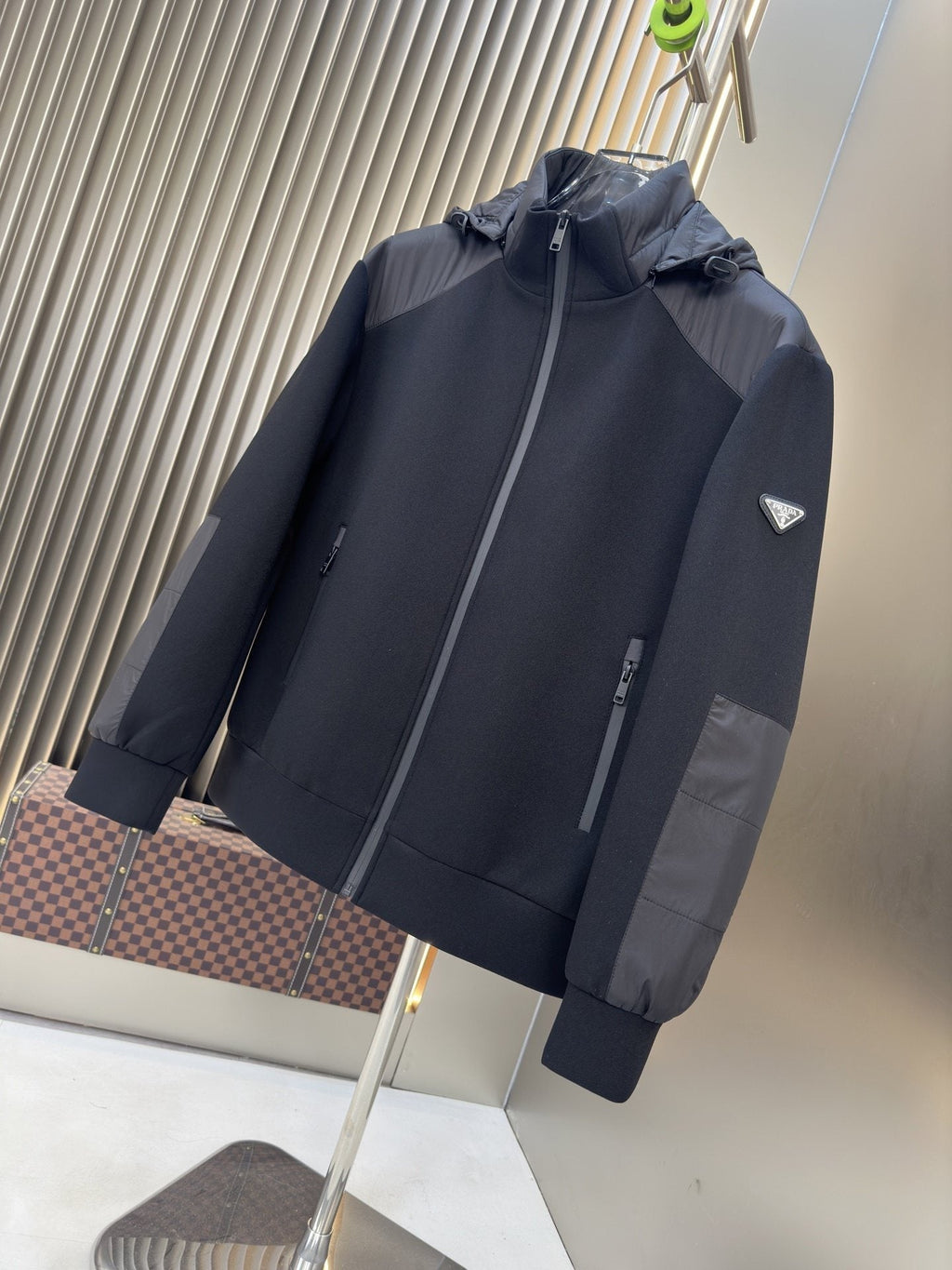 Prada Hooded Contrast-Panel Jacket — hero