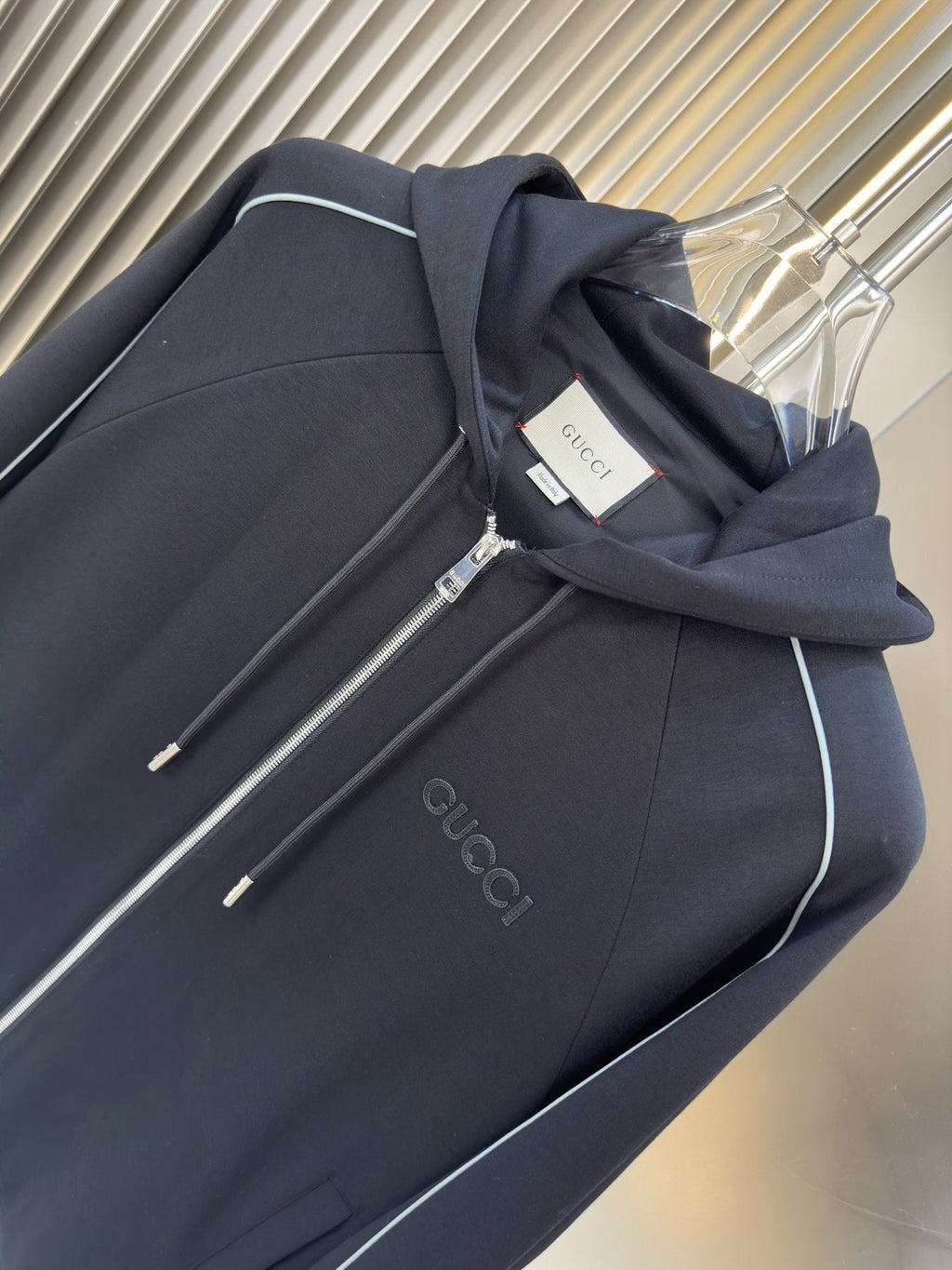Gucci Hooded Contrast-Piping Jacket — detail