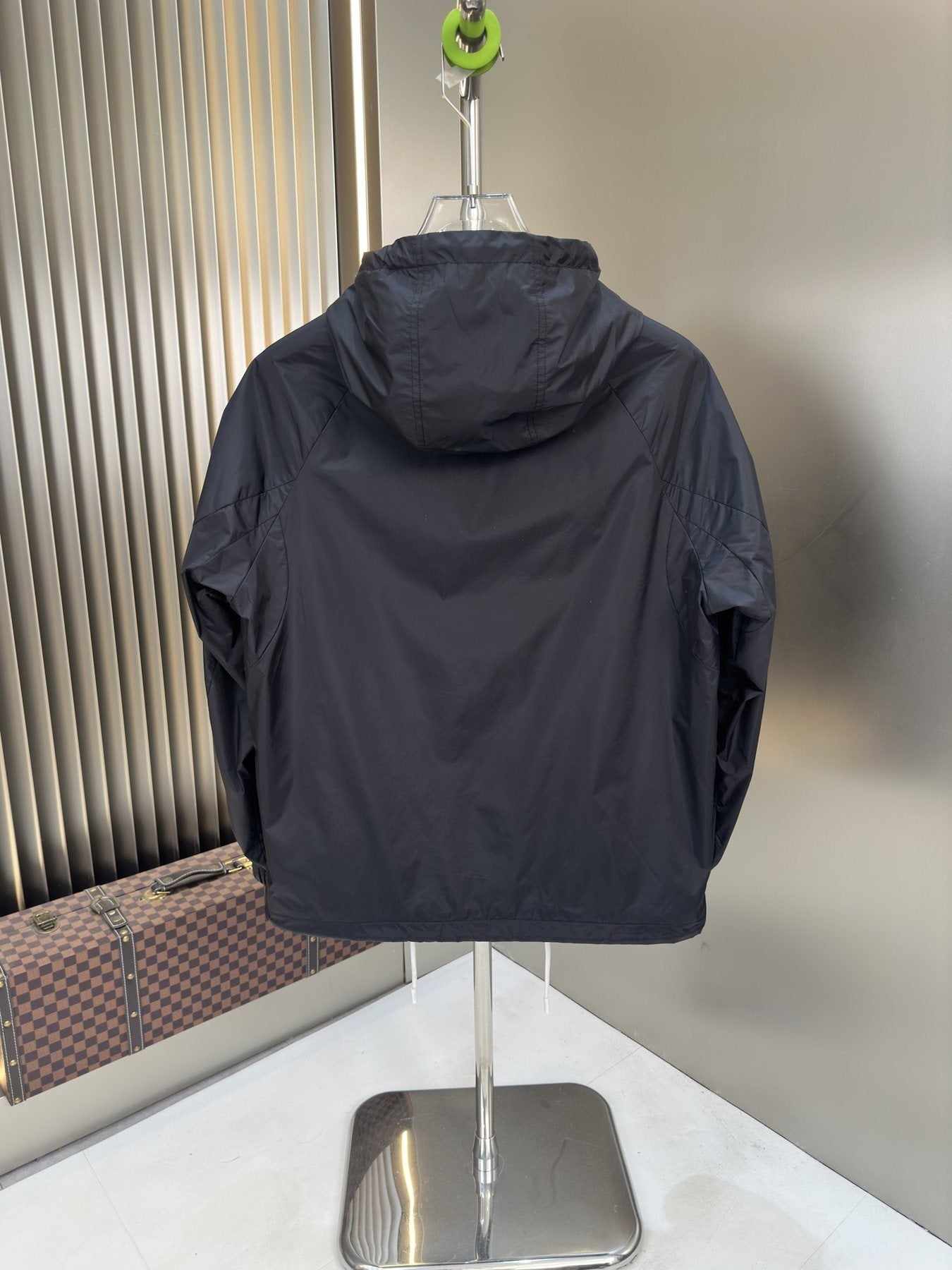 Prada Dark Navy Hooded Jacket with Blue Zipper Trim — back