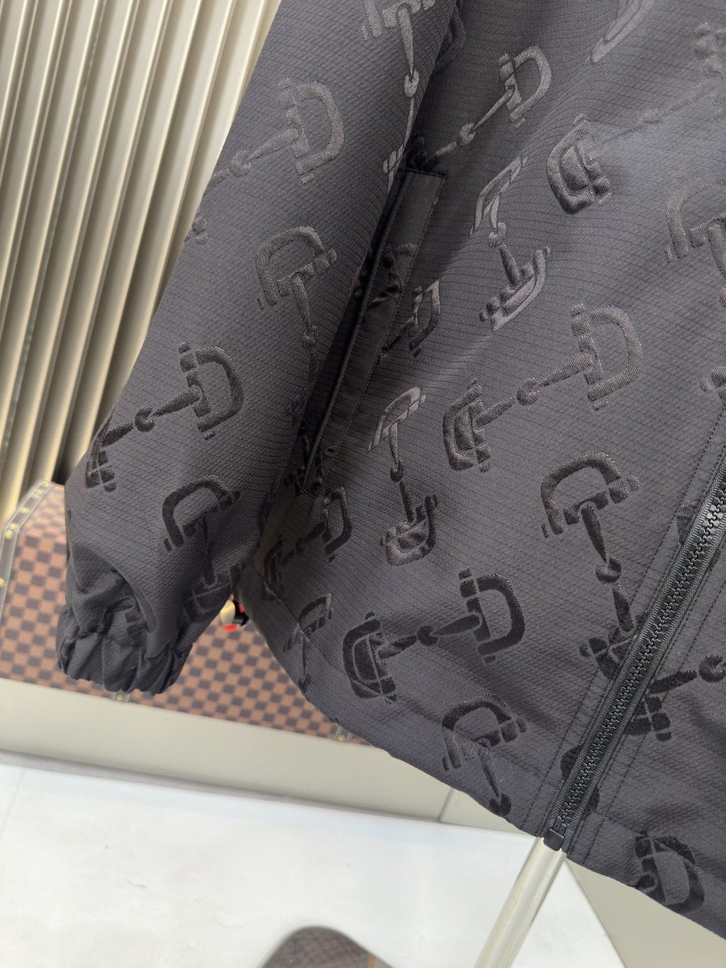 Gucci Tonal Pattern Hooded Zip Jacket — fabric_closeup