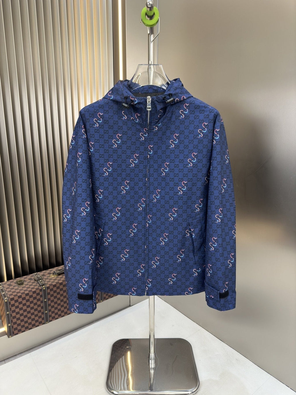 Gucci Blue Patterned Hooded Zip Jacket — hero