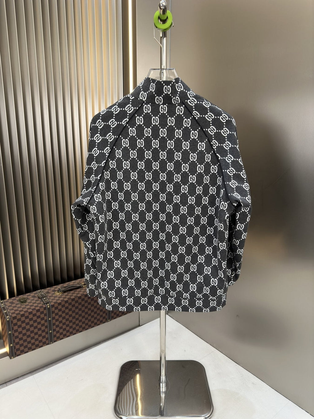 Gucci Black Monogram Zip-Front Jacket — back