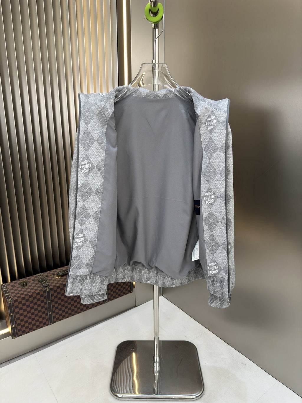 LV Grey Argyle Full-Zip Jacket — detail