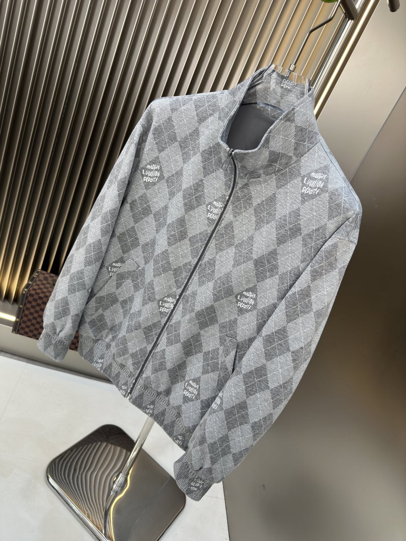 LV Grey Argyle Full-Zip Jacket — front
