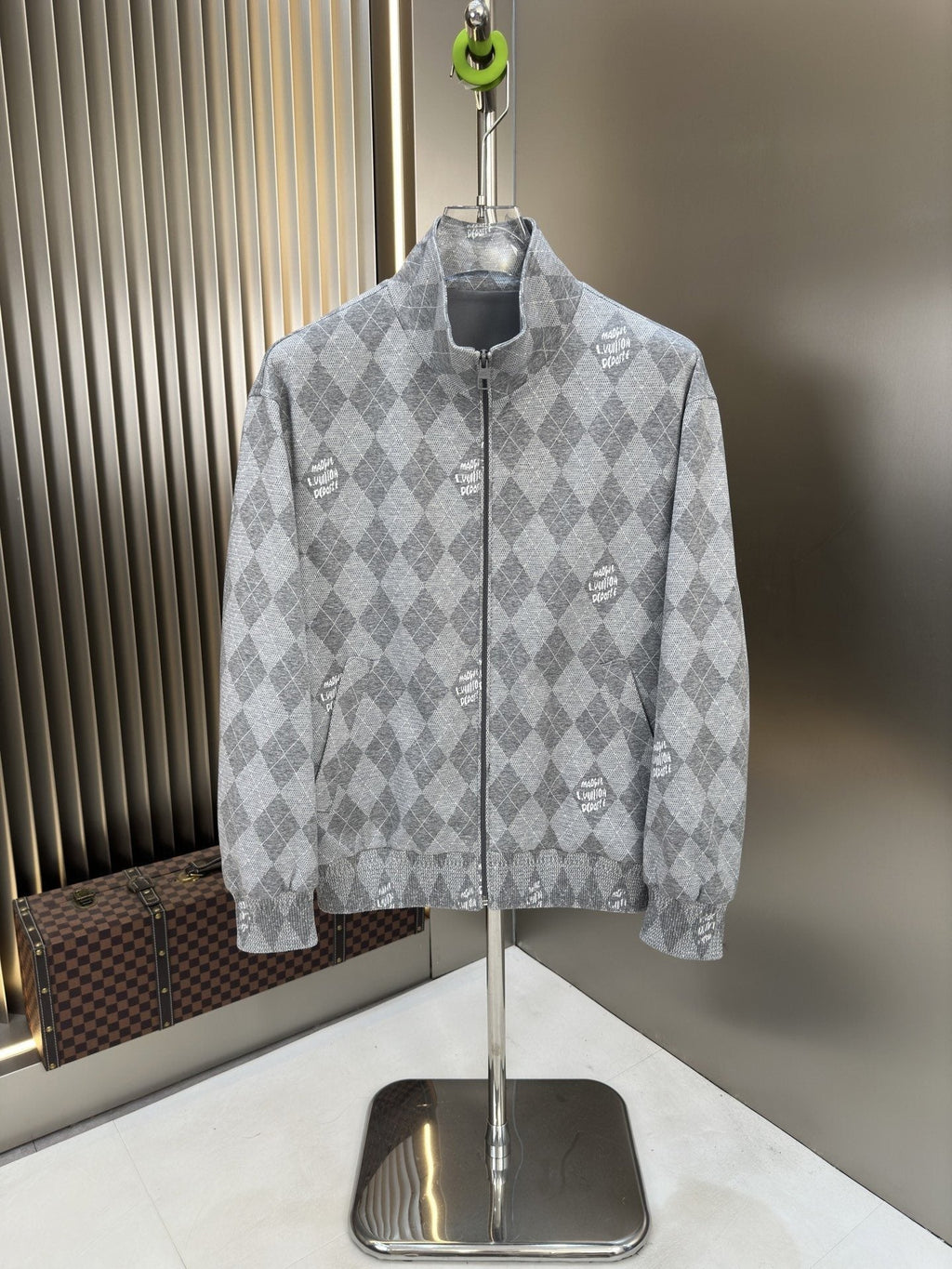 LV Grey Argyle Full-Zip Jacket — hero