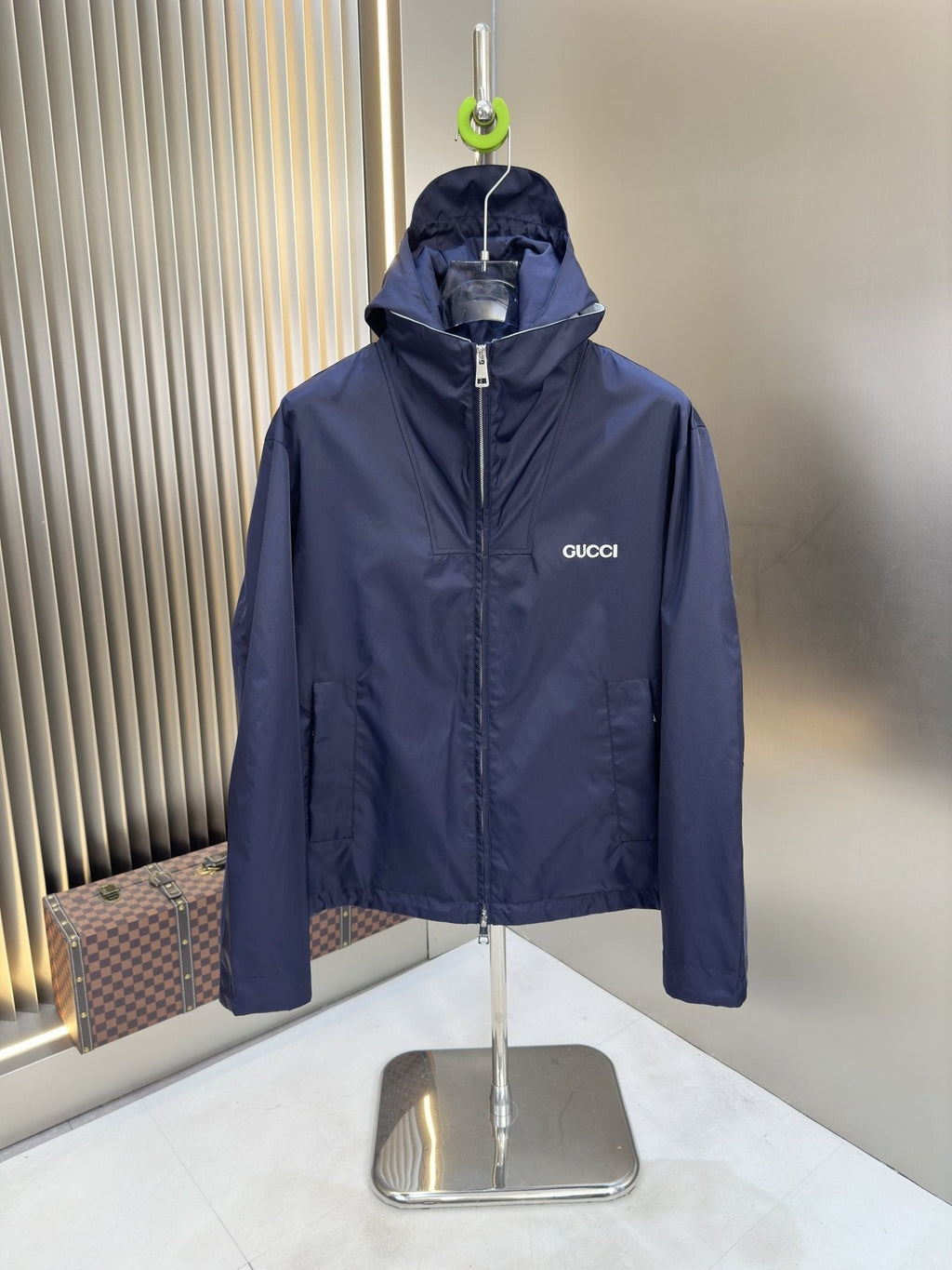 Gucci Navy Hooded Zip-Front Jacket — hero