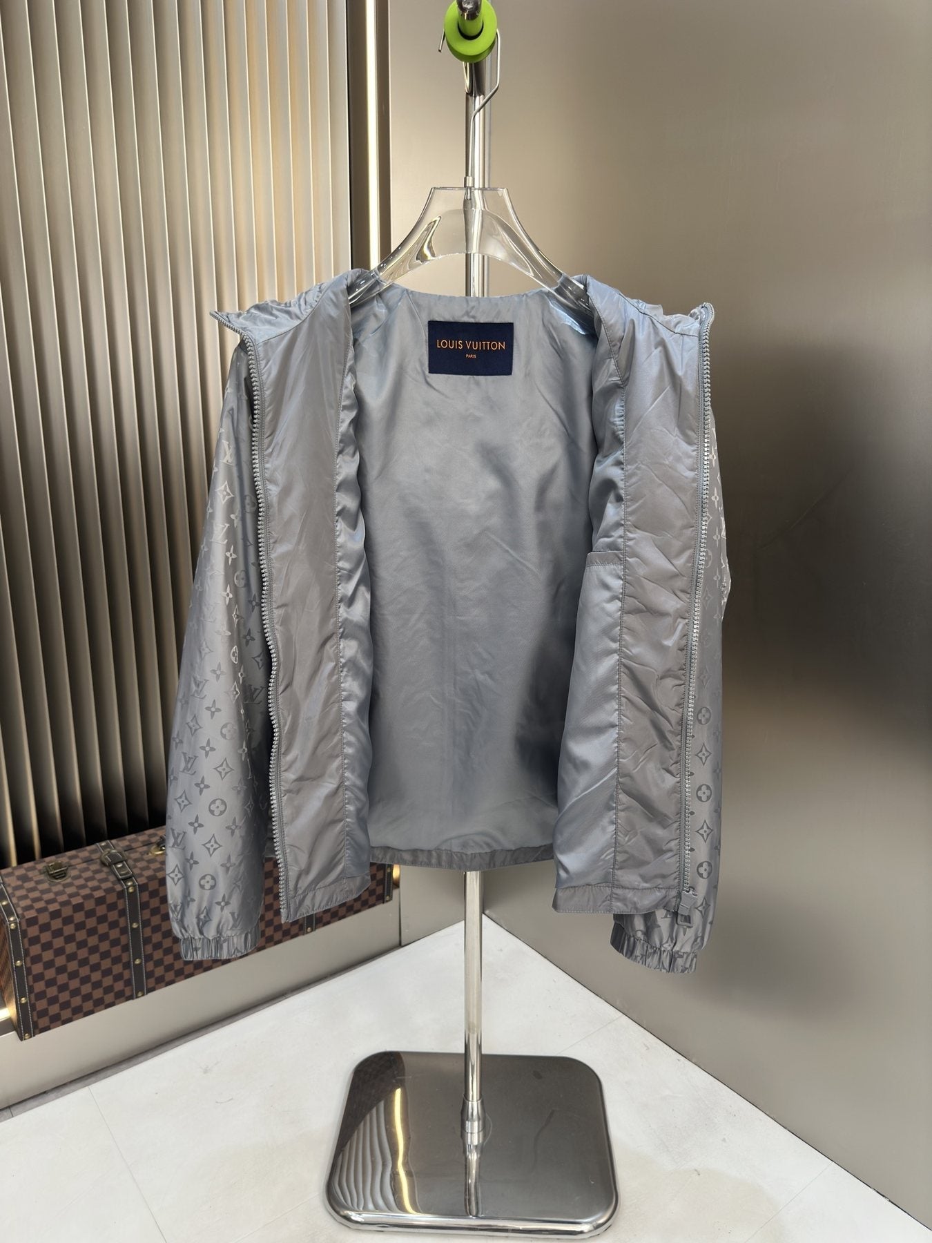 LV Hooded Patterned Panel Jacket — detail