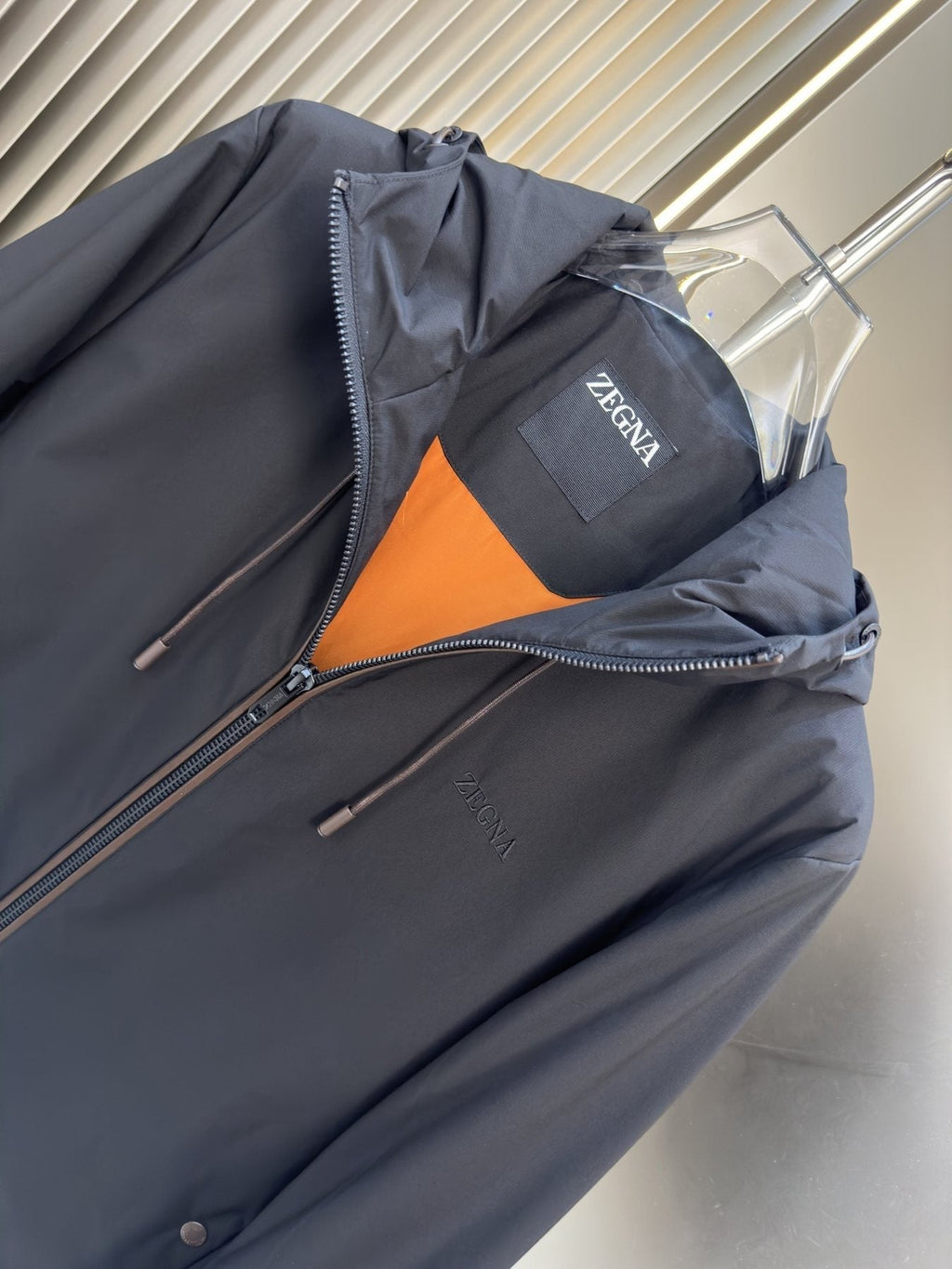 Zegna Hooded Asymmetric-Zip Jacket — detail