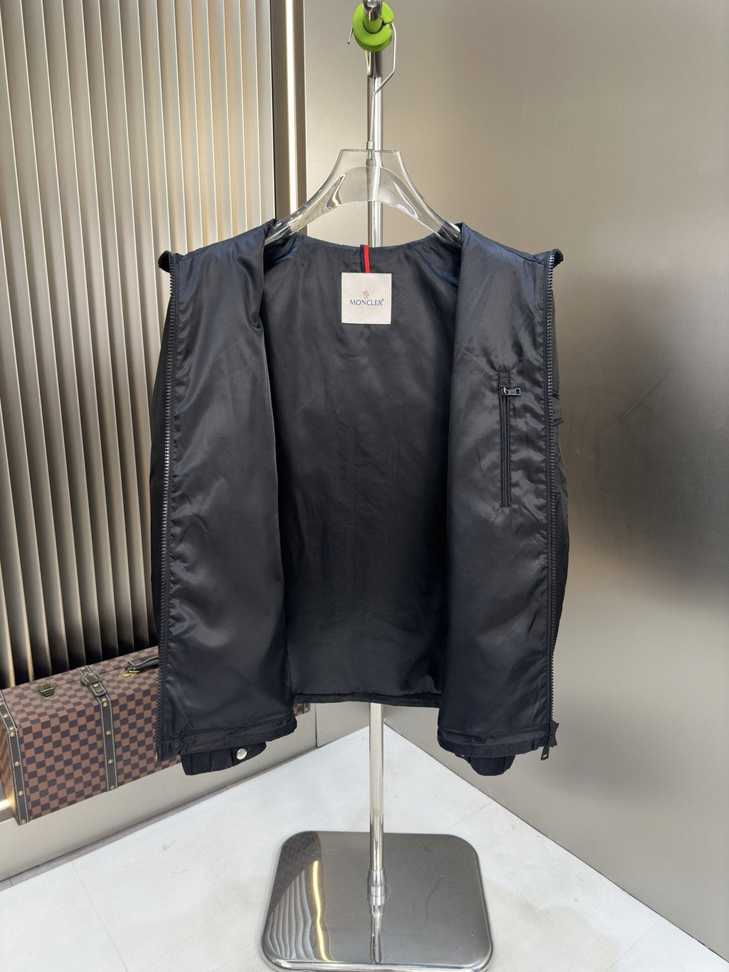 Moncler Hooded Asymmetric-Zip Utility Jacket — neck_label