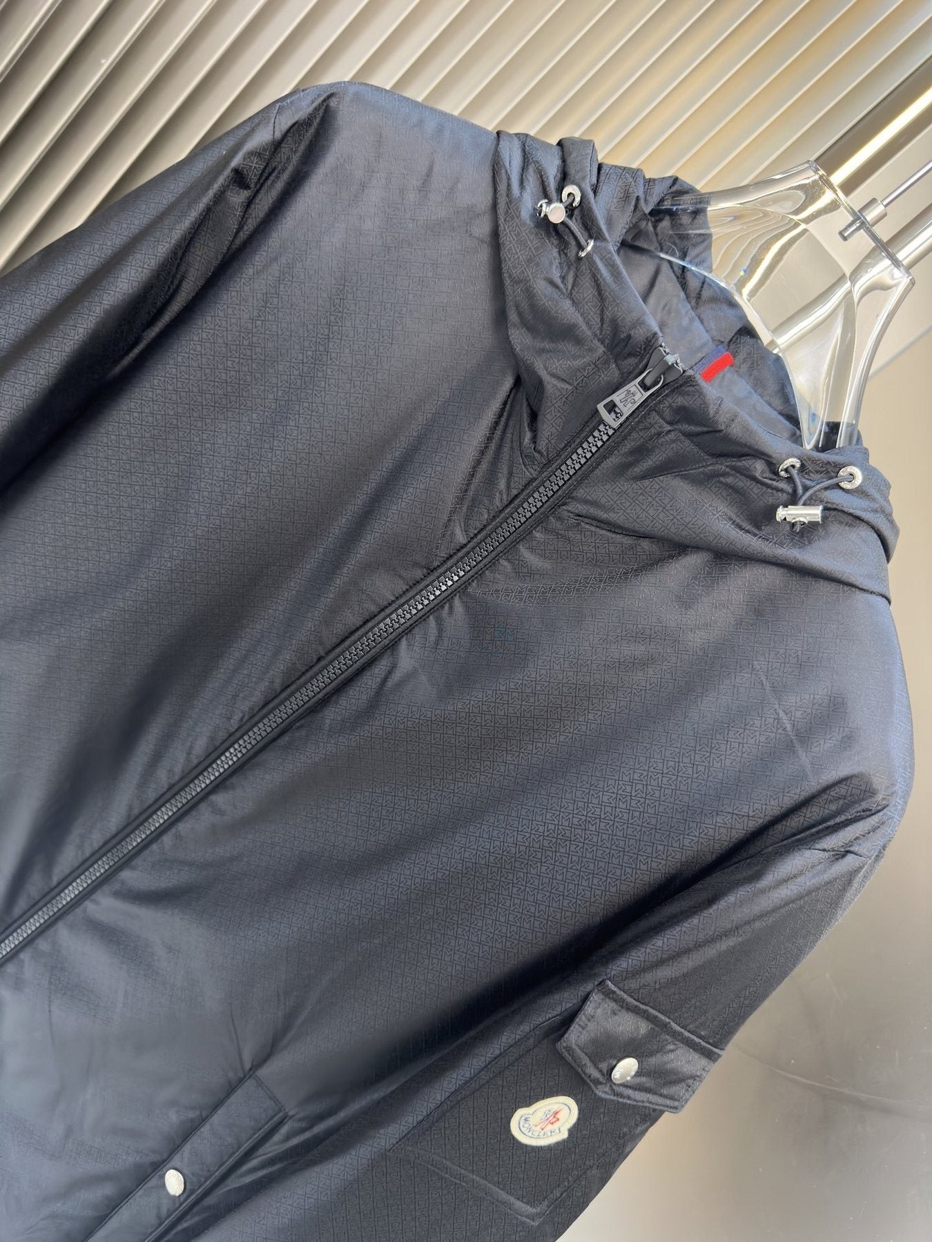 Moncler Hooded Asymmetric-Zip Utility Jacket — detail