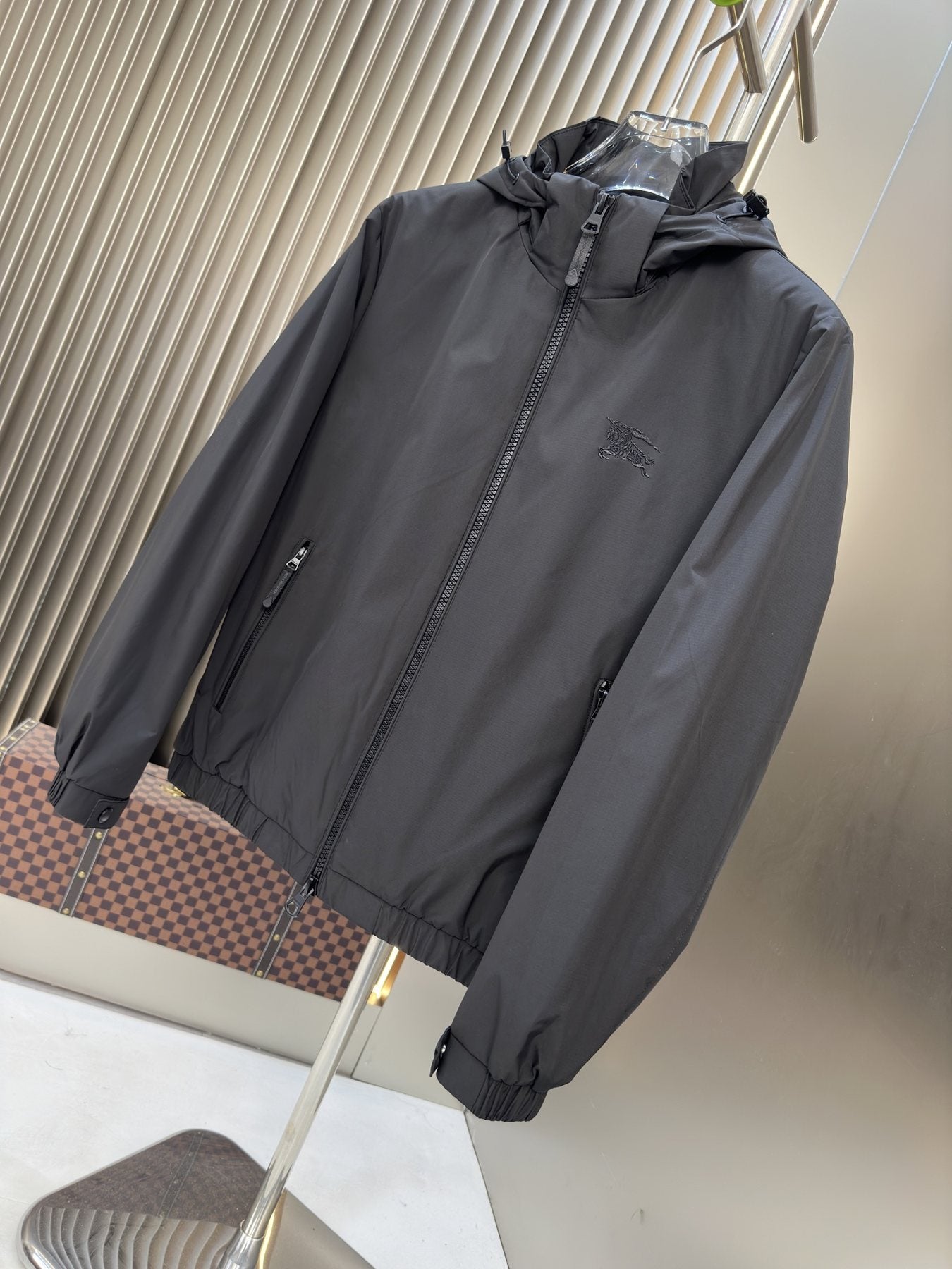 Burberry Hooded Checked-Lining Zip Jacket — front