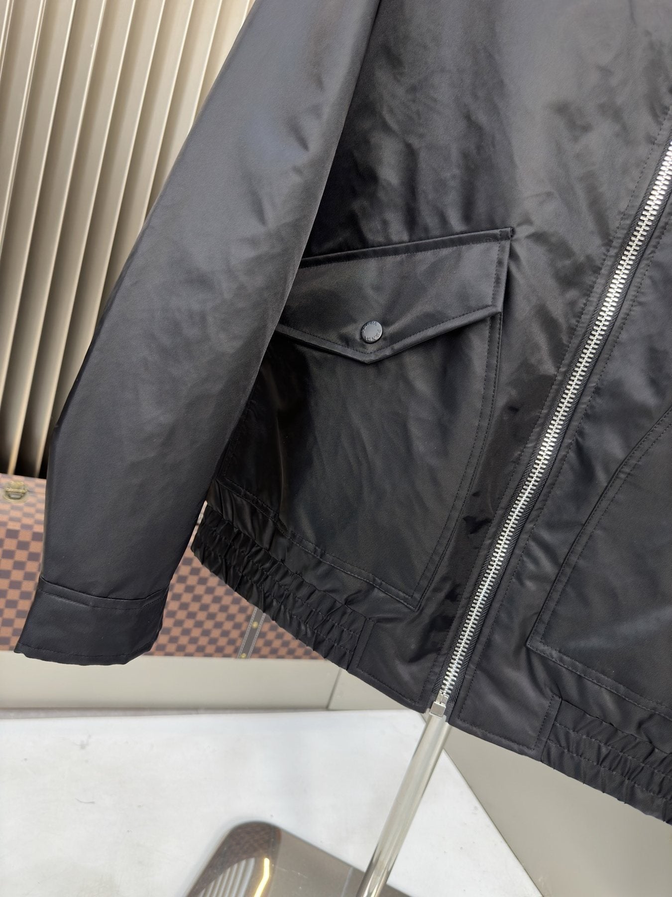 Prada Black Zip-Front Collared Jacket — detail