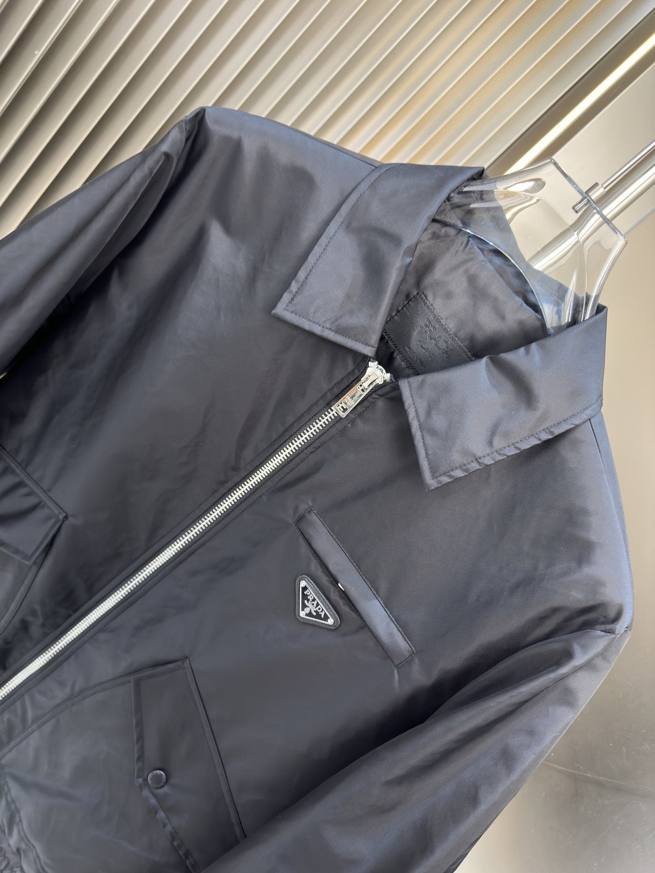 Prada Black Zip-Front Collared Jacket — detail